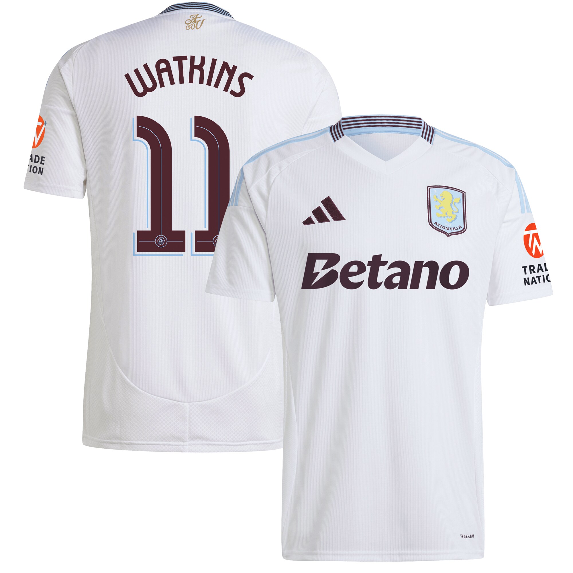 Aston Villa Shirts - aston villa adidas away shirt 2024-25 with watkins 11 cup printing Collection of Official Fan Gear