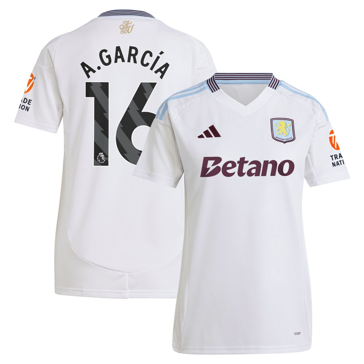 Aston Villa Shirts - aston villa adidas away shirt 2024-25 – womens with a.garcía 16 printing Collection of Official Fan Gear