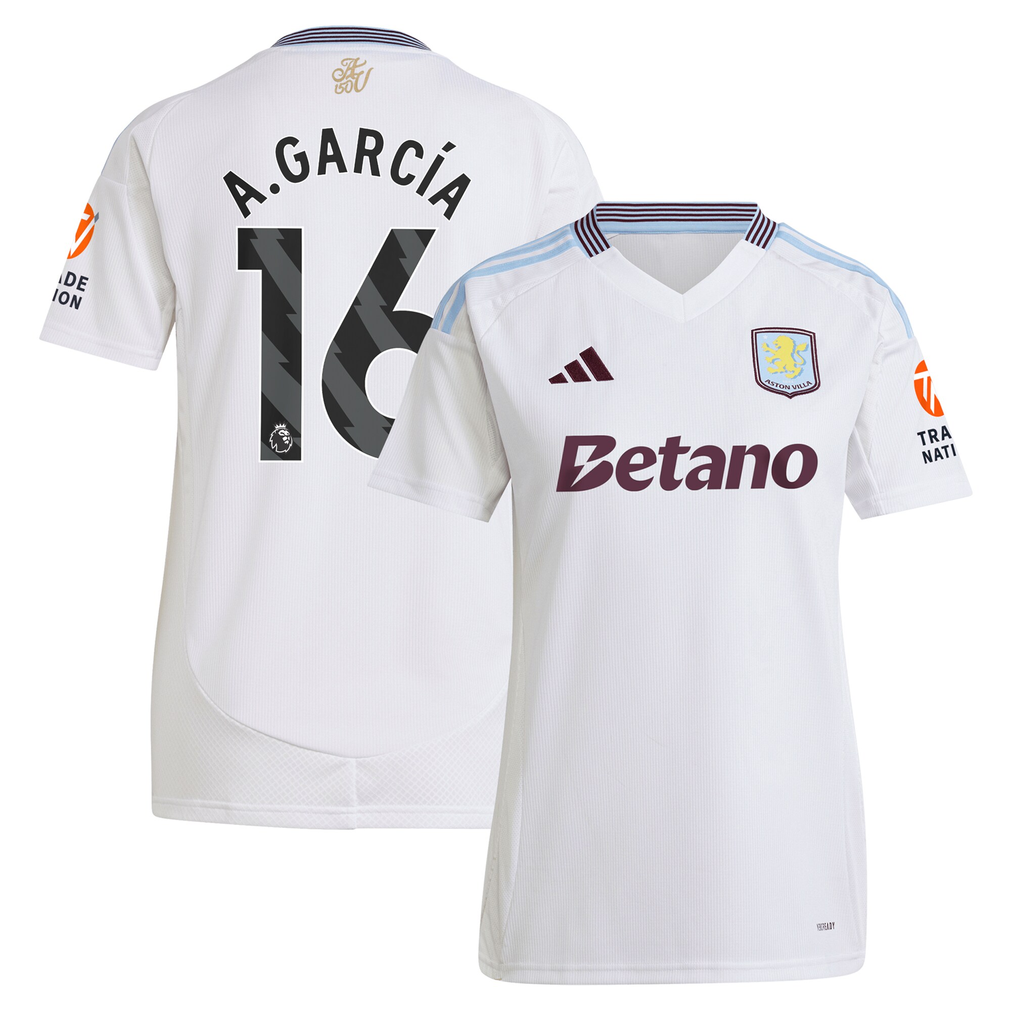 Aston Villa Shirts - aston villa adidas away shirt 2024-25 – womens with a.garcía 16 printing Collection of Official Fan Gear