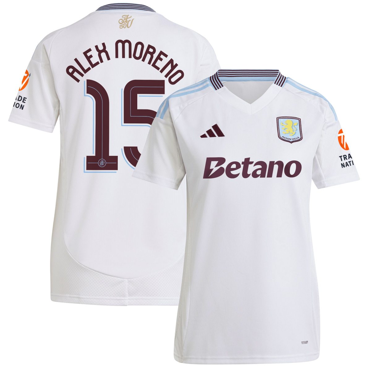 Aston Villa Shirts - aston villa adidas away shirt 2024-25 – womens with alex moreno 15 cup printing Collection of Official Fan Gear