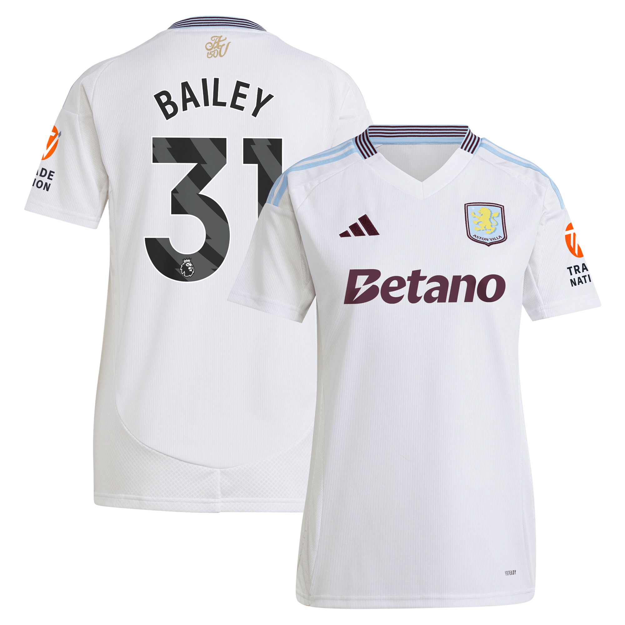 Aston Villa Shirts - aston villa adidas away shirt 2024-25 – womens with bailey 31 printing Collection of Official Fan Gear