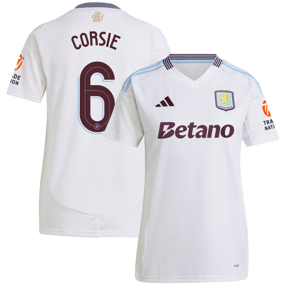 Aston Villa Shirts - aston villa adidas away shirt 2024-25 – womens with corsie 6 cup printing Collection of Official Fan Gear