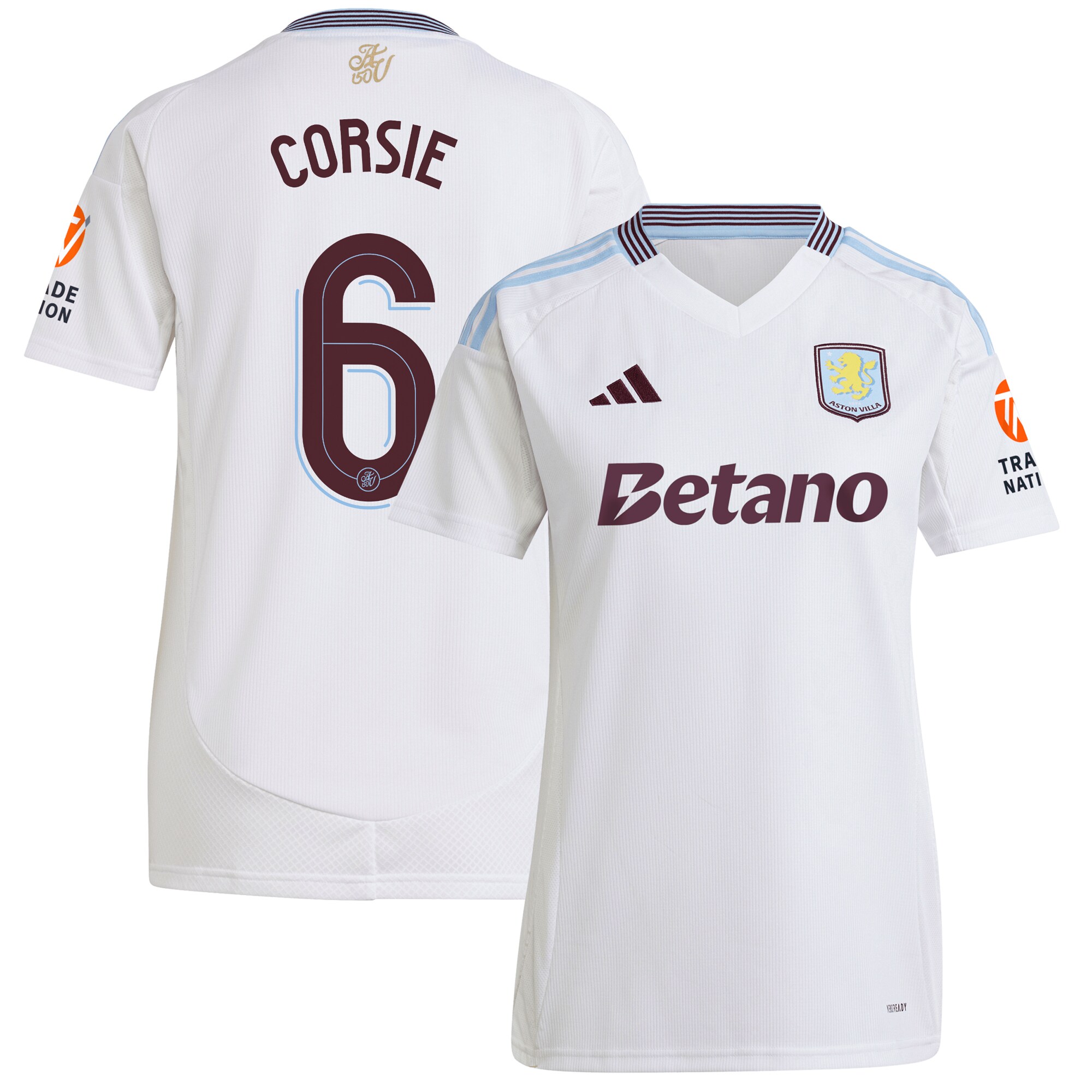 Aston Villa Shirts - aston villa adidas away shirt 2024-25 – womens with corsie 6 cup printing Collection of Official Fan Gear