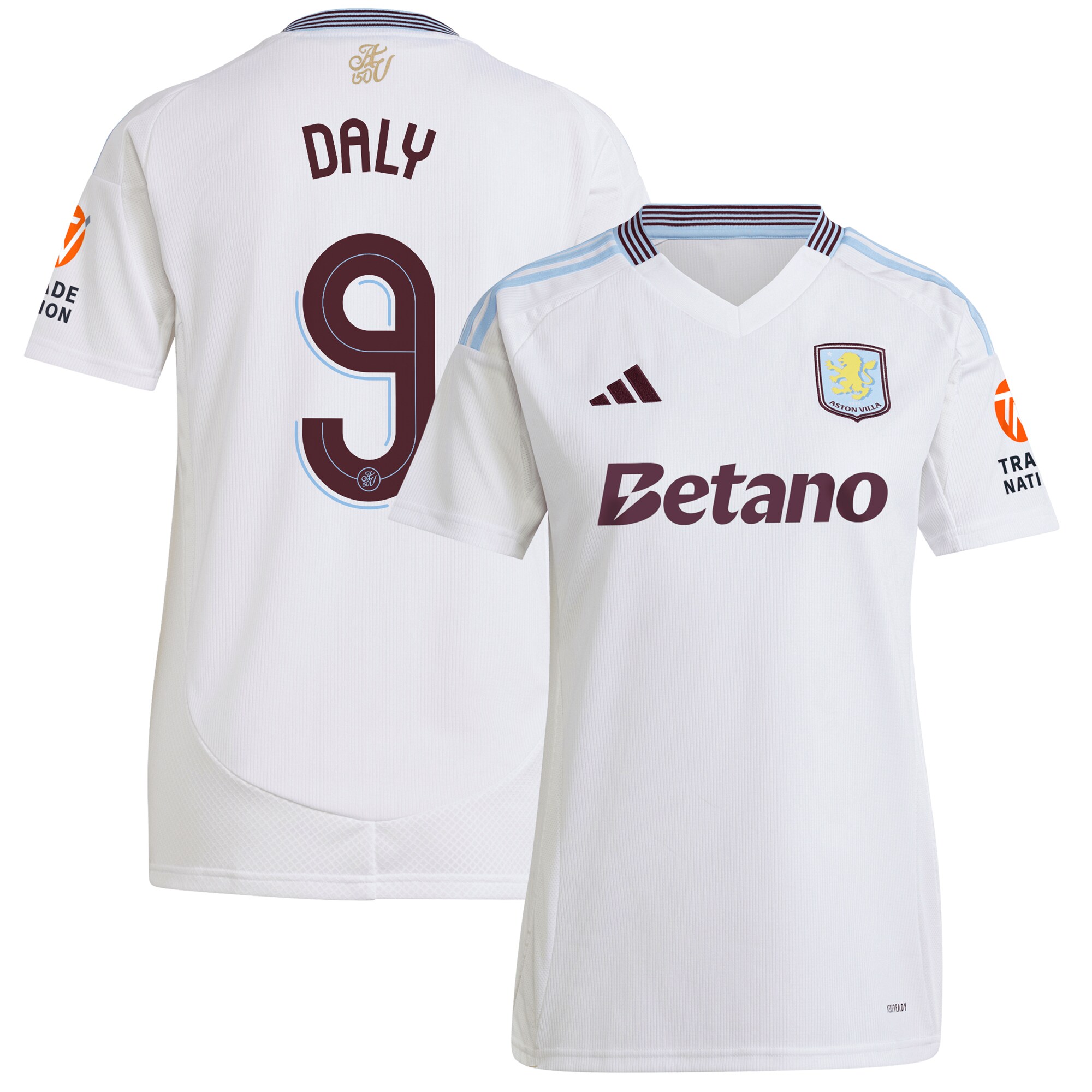 Aston Villa Shirts - aston villa adidas away shirt 2024-25 – womens with daly 9 cup printing Collection of Official Fan Gear
