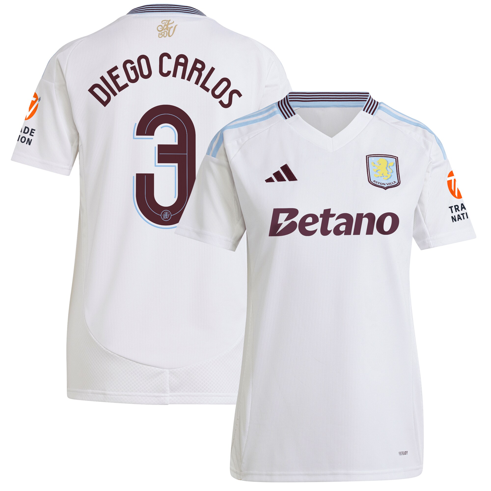 Aston Villa Shirts - aston villa adidas away shirt 2024-25 – womens with diego carlos 3 cup printing Collection of Official Fan Gear
