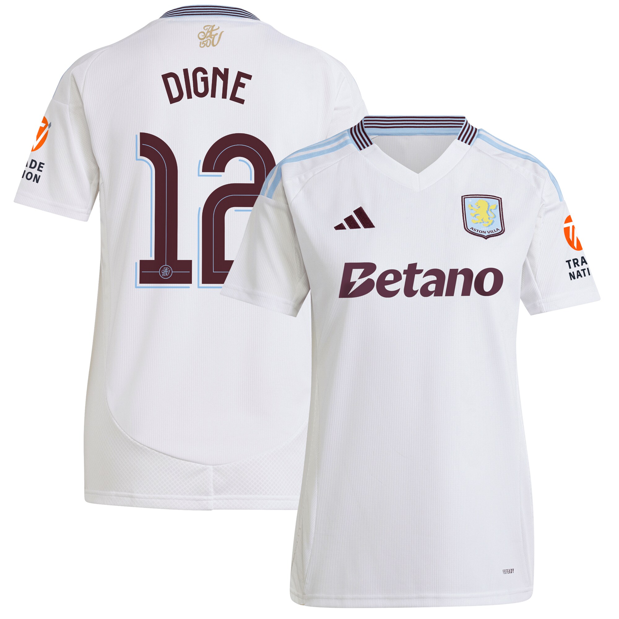 Aston Villa Shirts - aston villa adidas away shirt 2024-25 – womens with digne 12 cup printing Collection of Official Fan Gear
