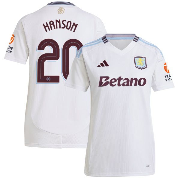 Aston Villa Shirts - aston villa adidas away shirt 2024-25 – womens with hanson 20 cup printing Collection of Official Fan Gear