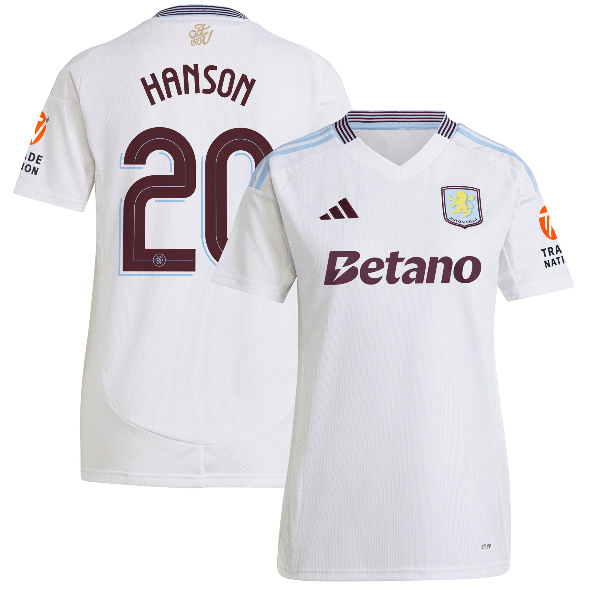 Aston Villa Shirts - aston villa adidas away shirt 2024-25 – womens with hanson 20 cup printing Collection of Official Fan Gear
