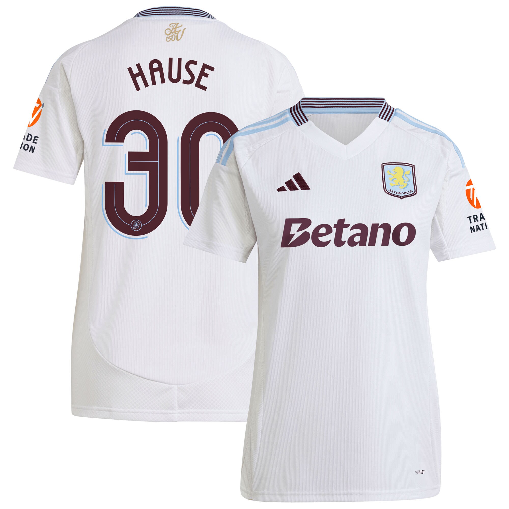 Aston Villa Shirts - aston villa adidas away shirt 2024-25 – womens with hause 30 cup printing Collection of Official Fan Gear