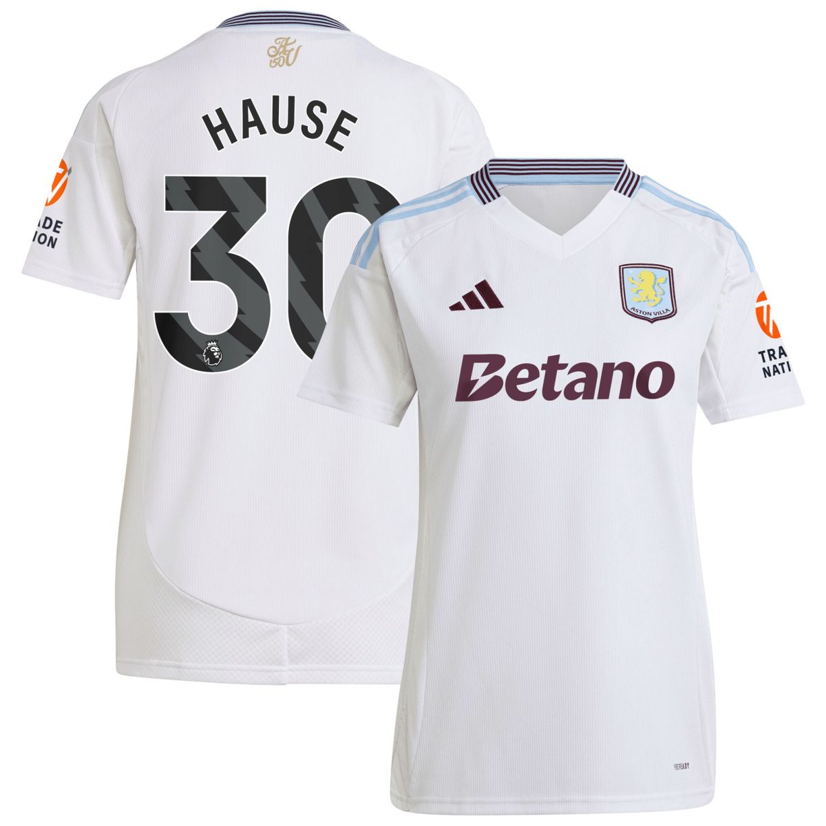 Aston Villa Shirts - aston villa adidas away shirt 2024-25 – womens with hause 30 printing Collection of Official Fan Gear
