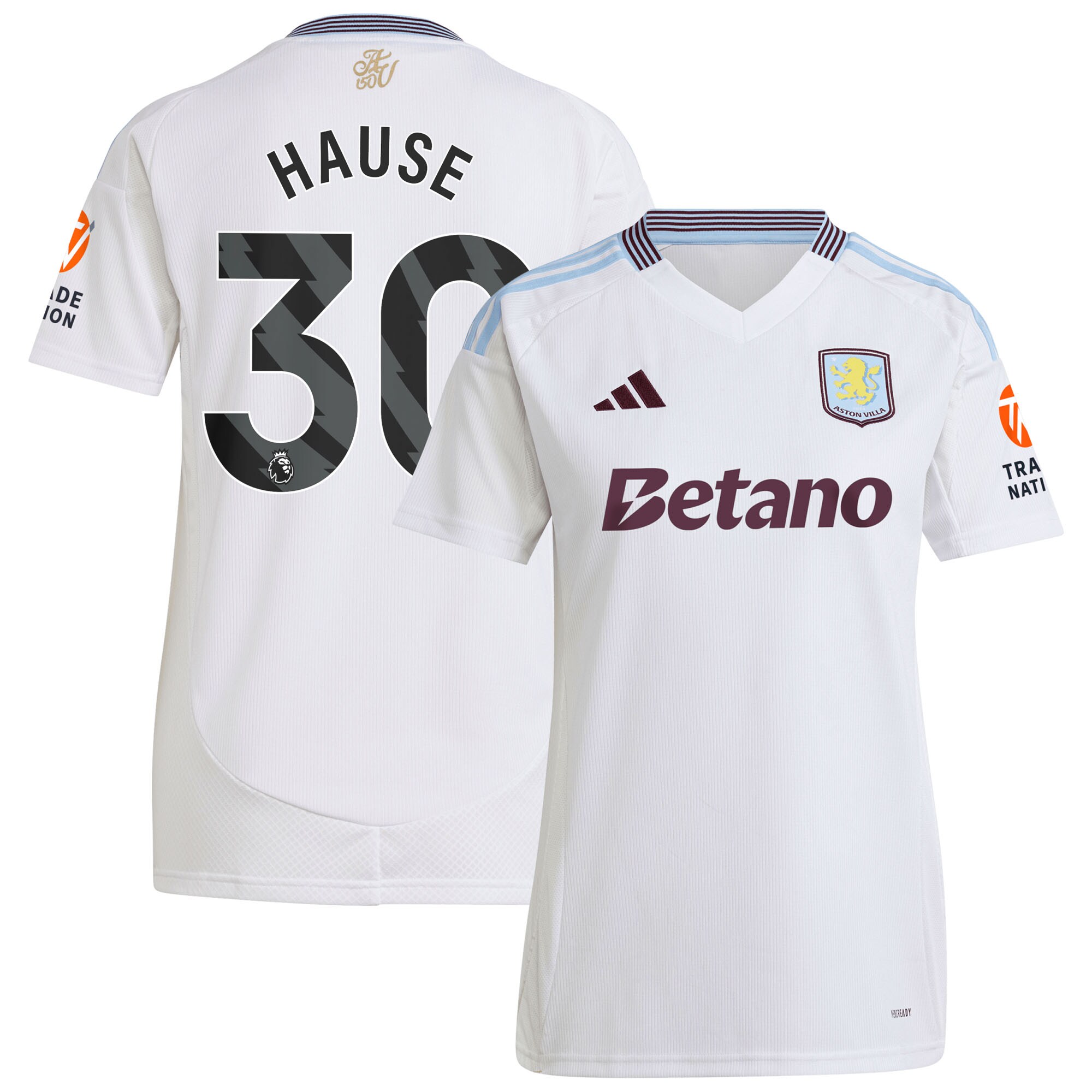 Aston Villa Shirts - aston villa adidas away shirt 2024-25 – womens with hause 30 printing Collection of Official Fan Gear