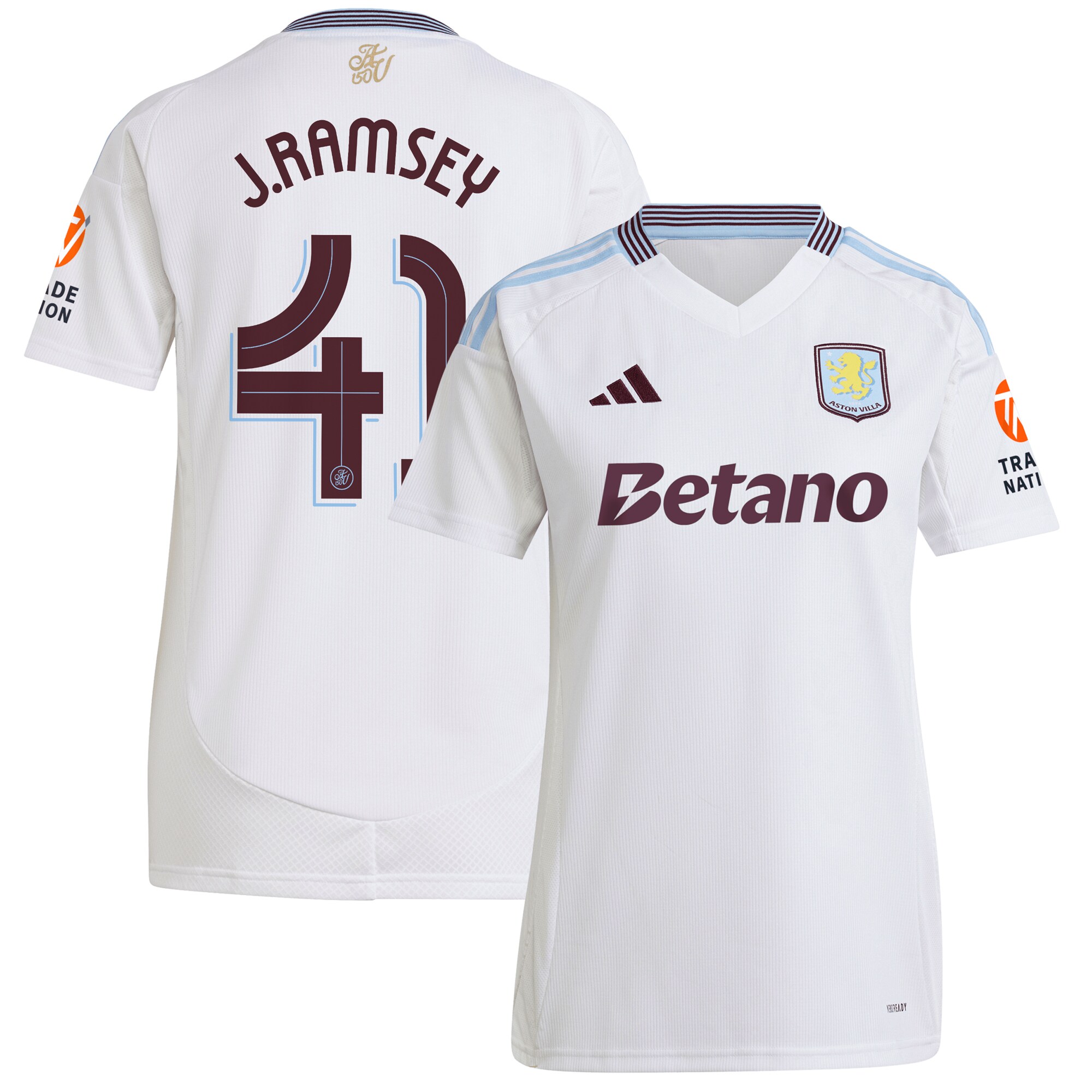 Aston Villa Shirts - aston villa adidas away shirt 2024-25 – womens with j. ramsey 41 cup printing Collection of Official Fan Gear