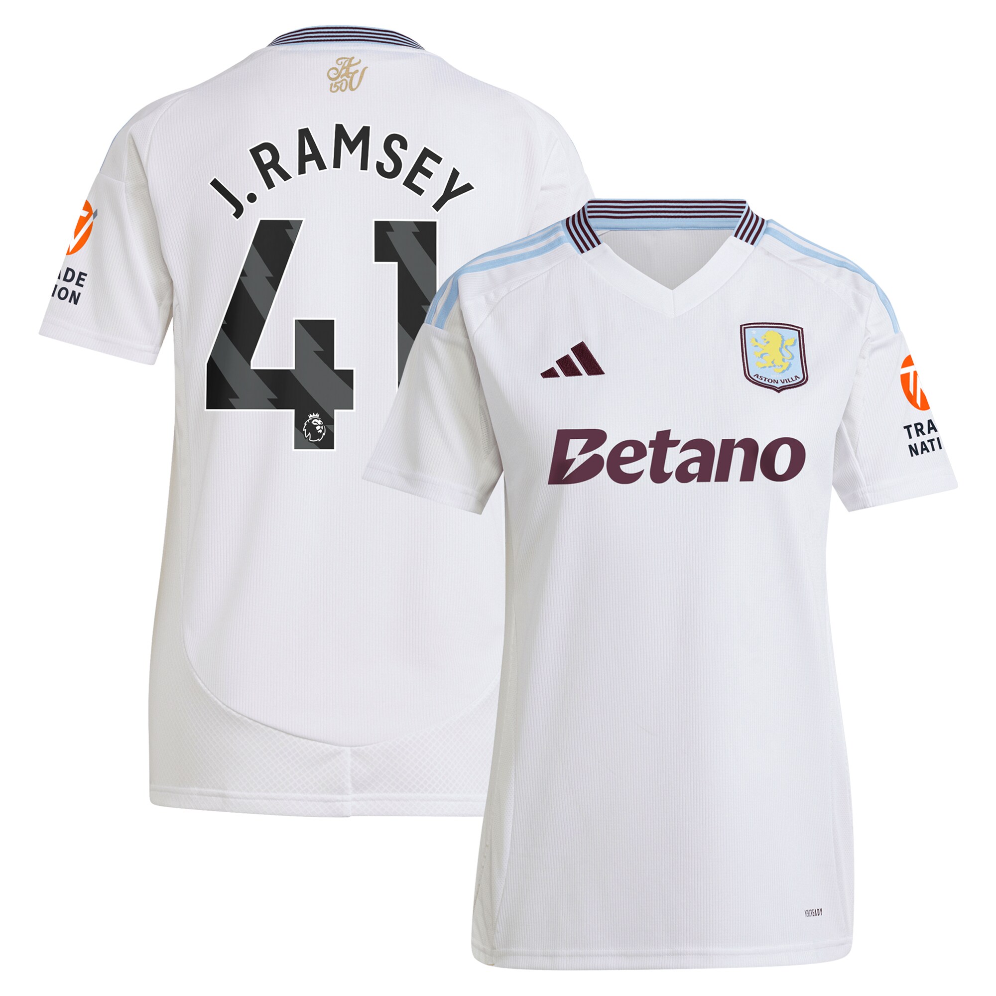 Aston Villa Shirts - aston villa adidas away shirt 2024-25 – womens with j. ramsey 41 printing Collection of Official Fan Gear
