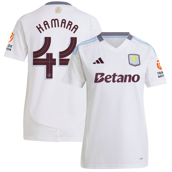 Aston Villa Shirts - aston villa adidas away shirt 2024-25 – womens with kamara 44 cup printing Collection of Official Fan Gear