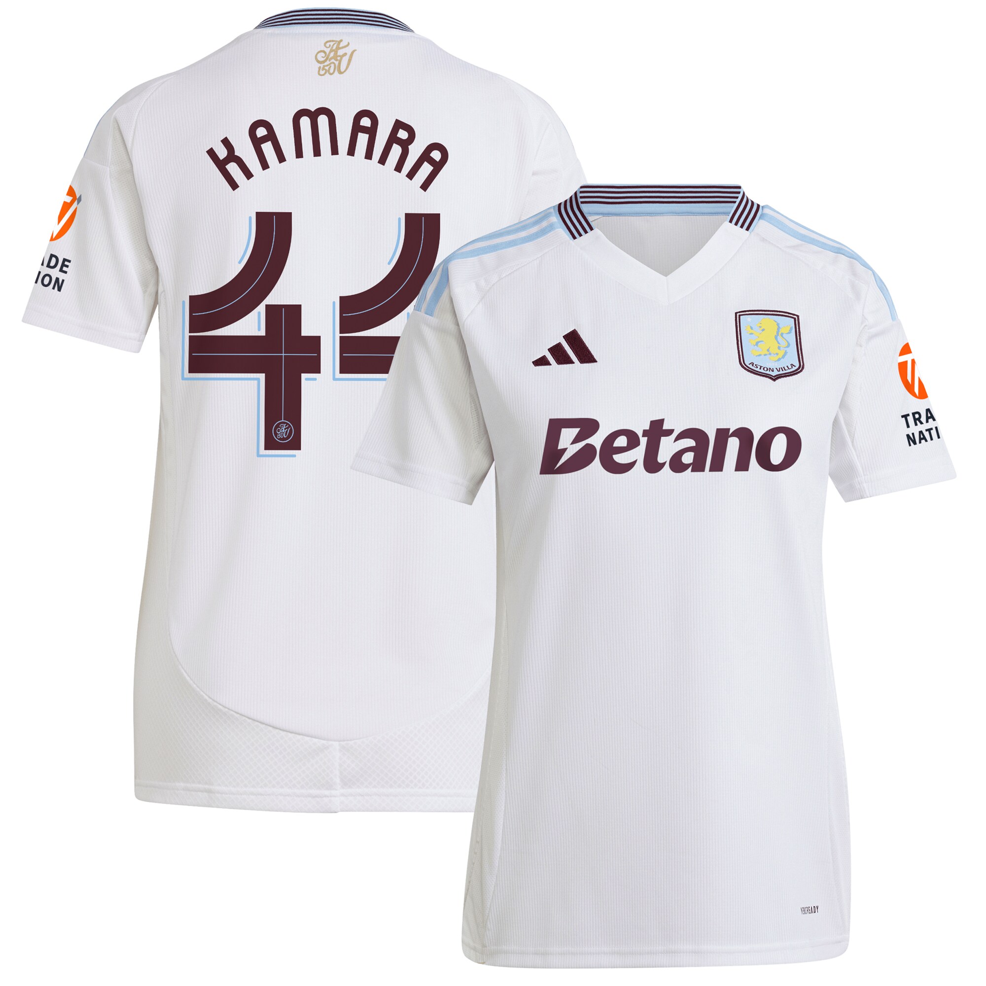 Aston Villa Shirts - aston villa adidas away shirt 2024-25 – womens with kamara 44 cup printing Collection of Official Fan Gear