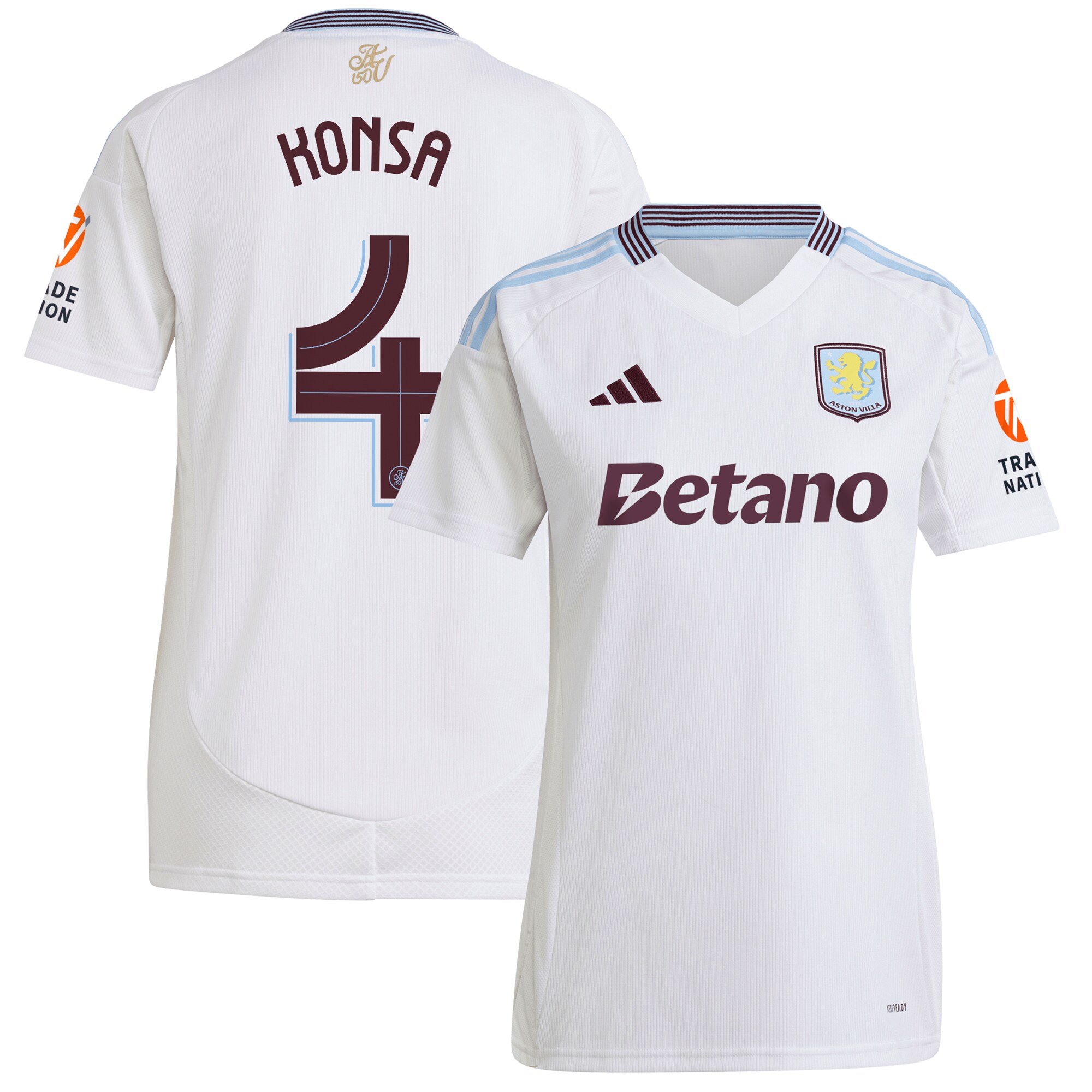 Aston Villa Shirts - aston villa adidas away shirt 2024-25 – womens with konsa 4 cup printing Collection of Official Fan Gear