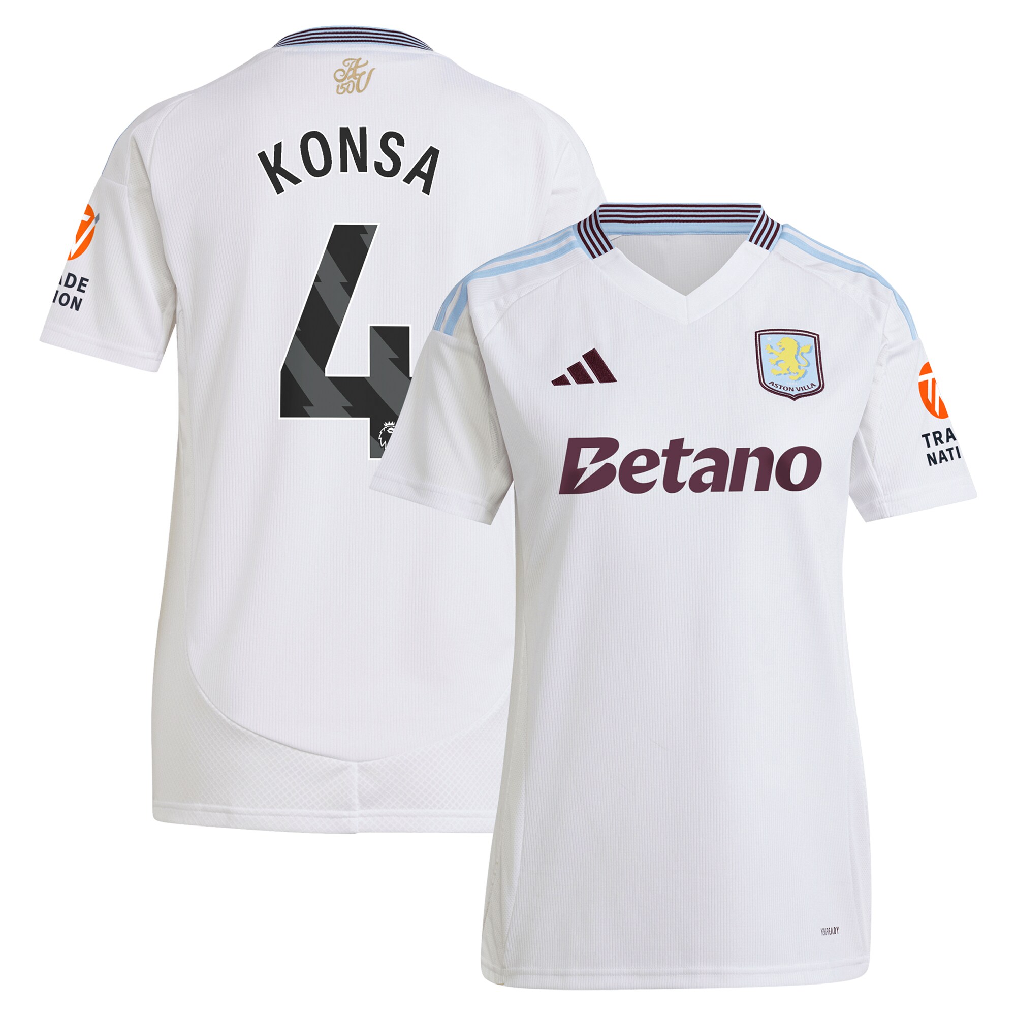 Aston Villa Shirts - aston villa adidas away shirt 2024-25 – womens with konsa 4 printing Collection of Official Fan Gear