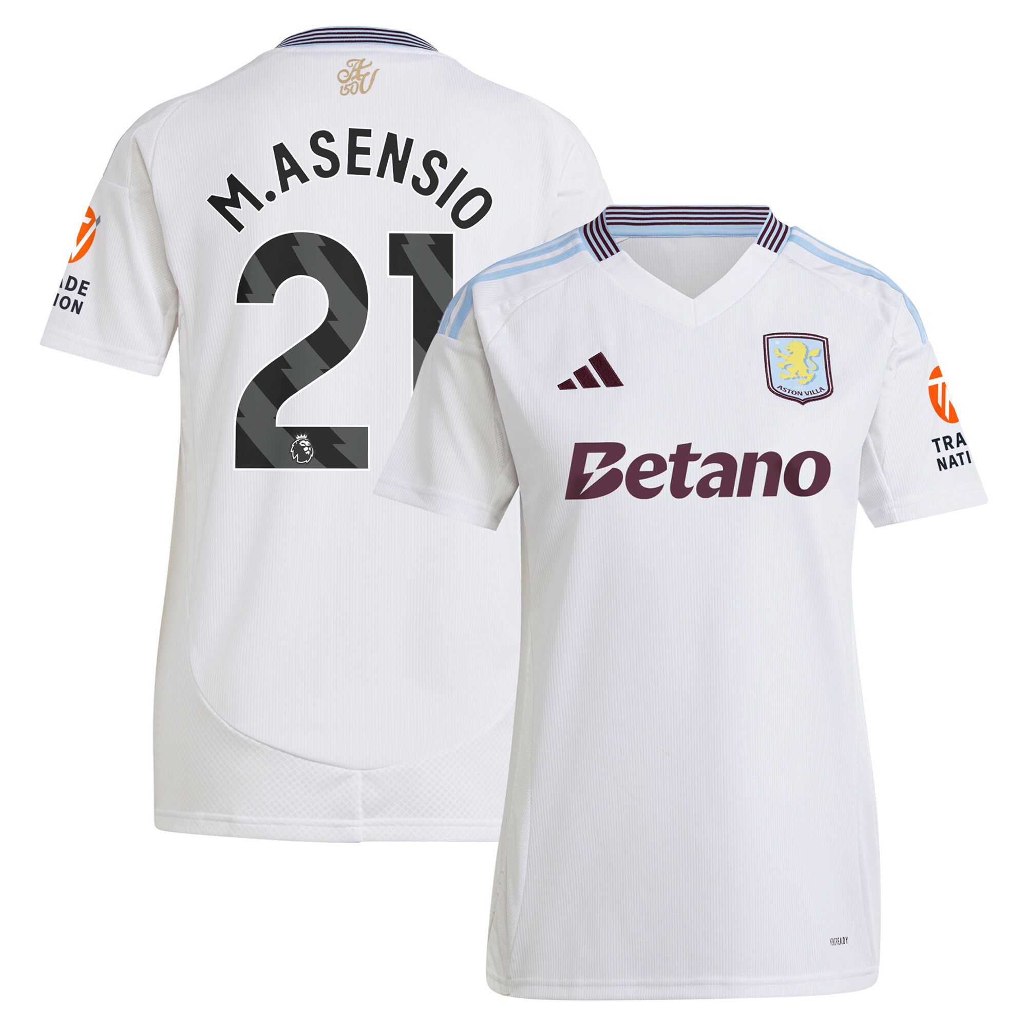 Aston Villa Shirts - aston villa adidas away shirt 2024-25 – womens with m.asensio 21 printing Collection of Official Fan Gear