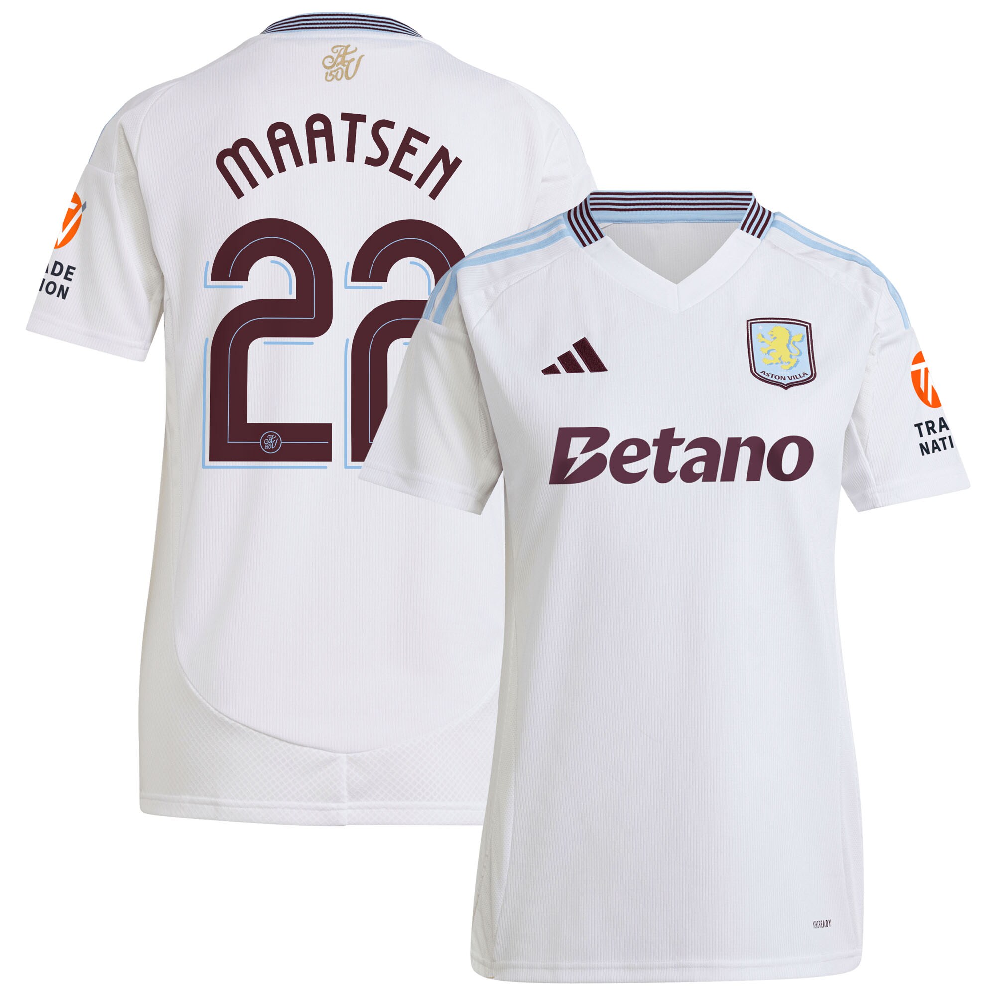 Aston Villa Shirts - aston villa adidas away shirt 2024-25 – womens with maatsen 22 cup printing Collection of Official Fan Gear