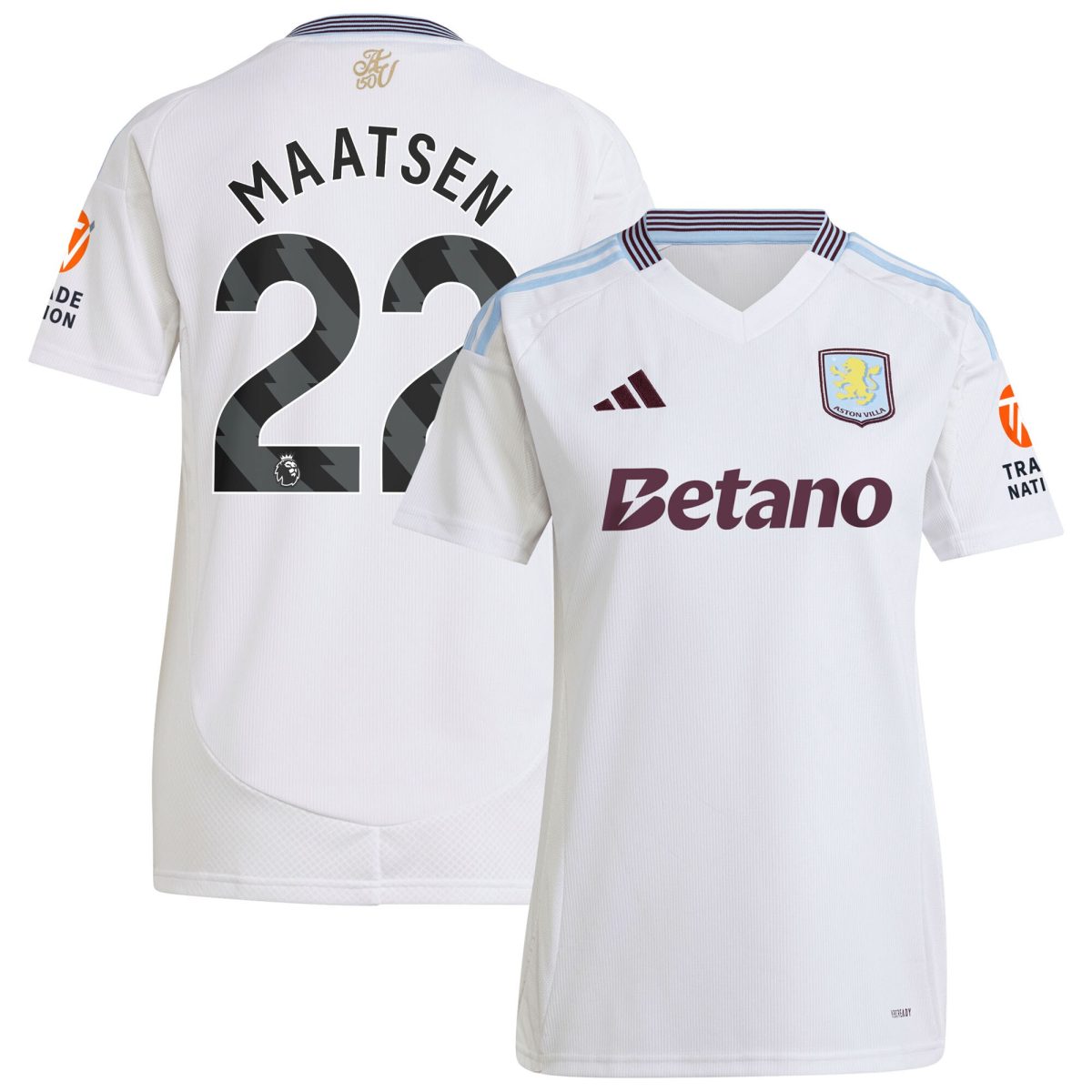 Aston Villa Shirts - aston villa adidas away shirt 2024-25 – womens with maatsen 22 printing Collection of Official Fan Gear