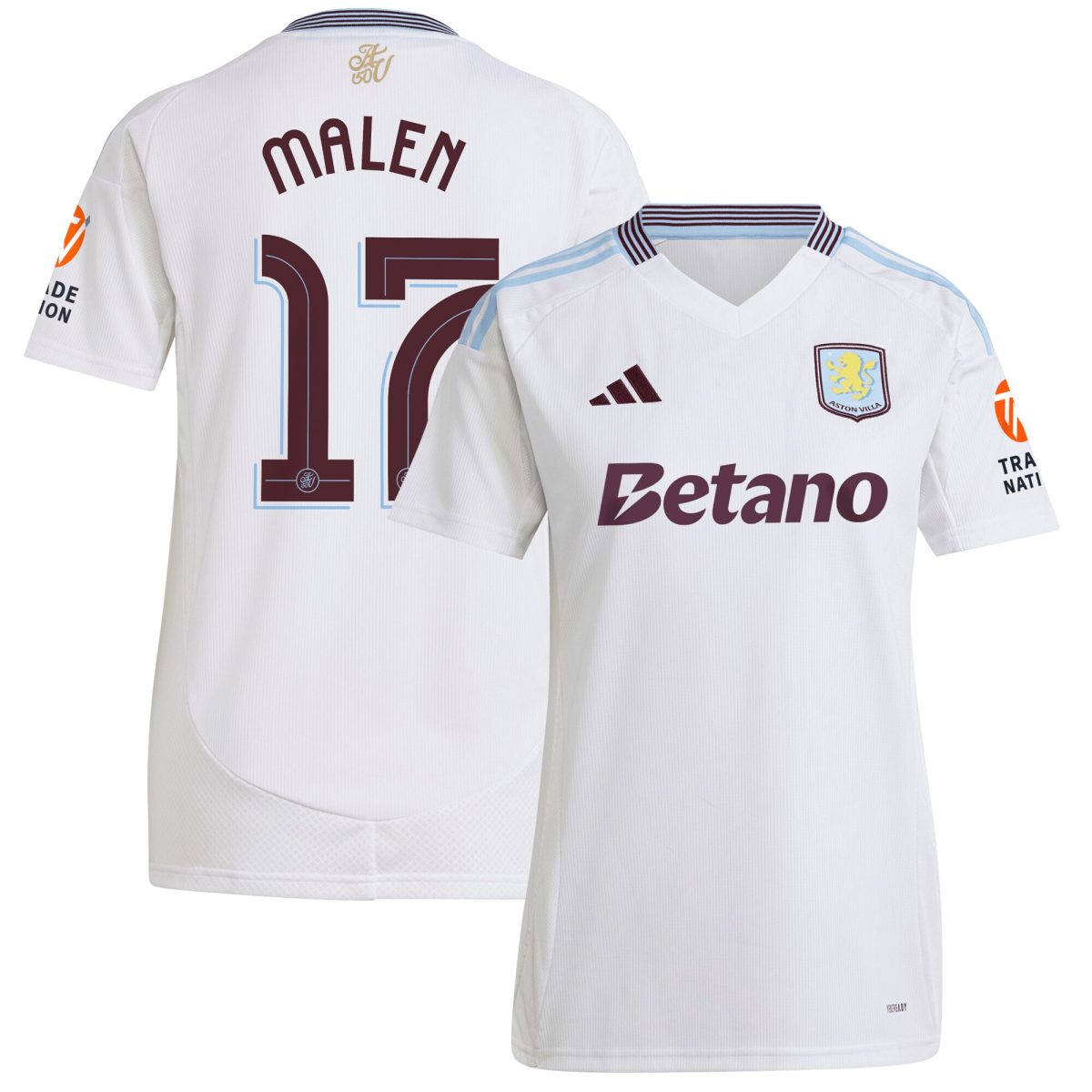 Aston Villa Shirts - aston villa adidas away shirt 2024-25 – womens with malen 17 cup printing Collection of Official Fan Gear