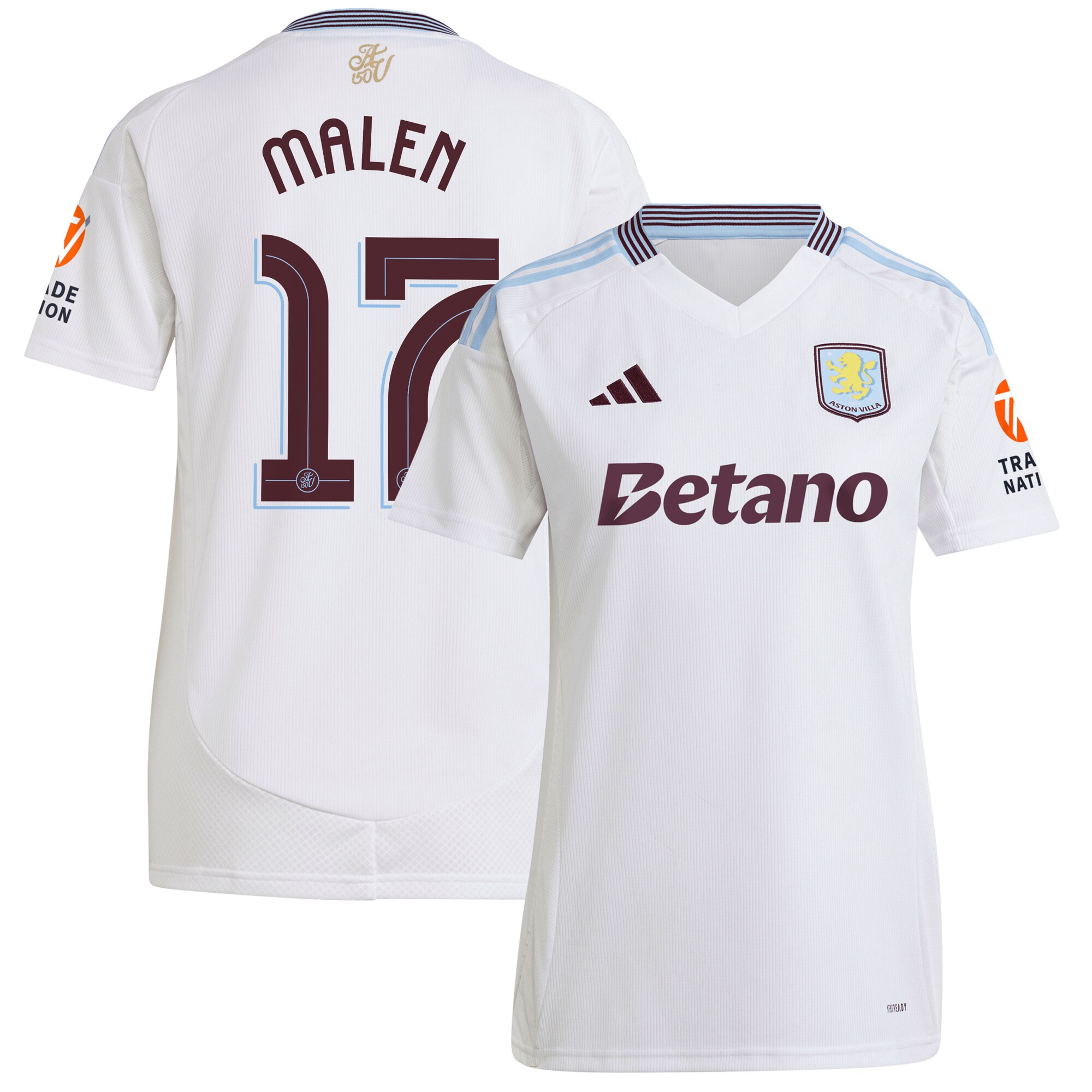 Aston Villa Shirts - aston villa adidas away shirt 2024-25 – womens with malen 17 cup printing Collection of Official Fan Gear
