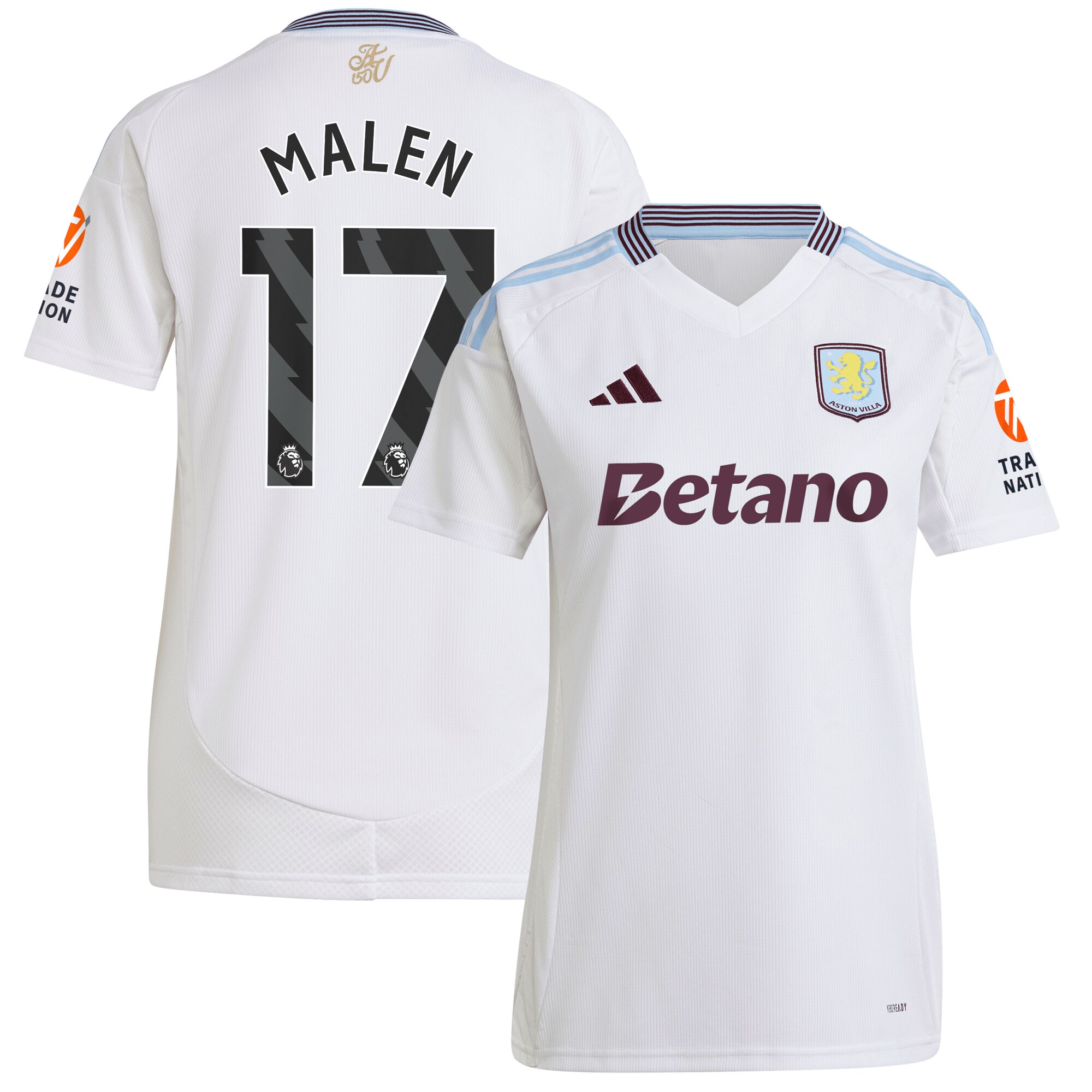 Aston Villa Shirts - aston villa adidas away shirt 2024-25 – womens with malen 17 printing Collection of Official Fan Gear