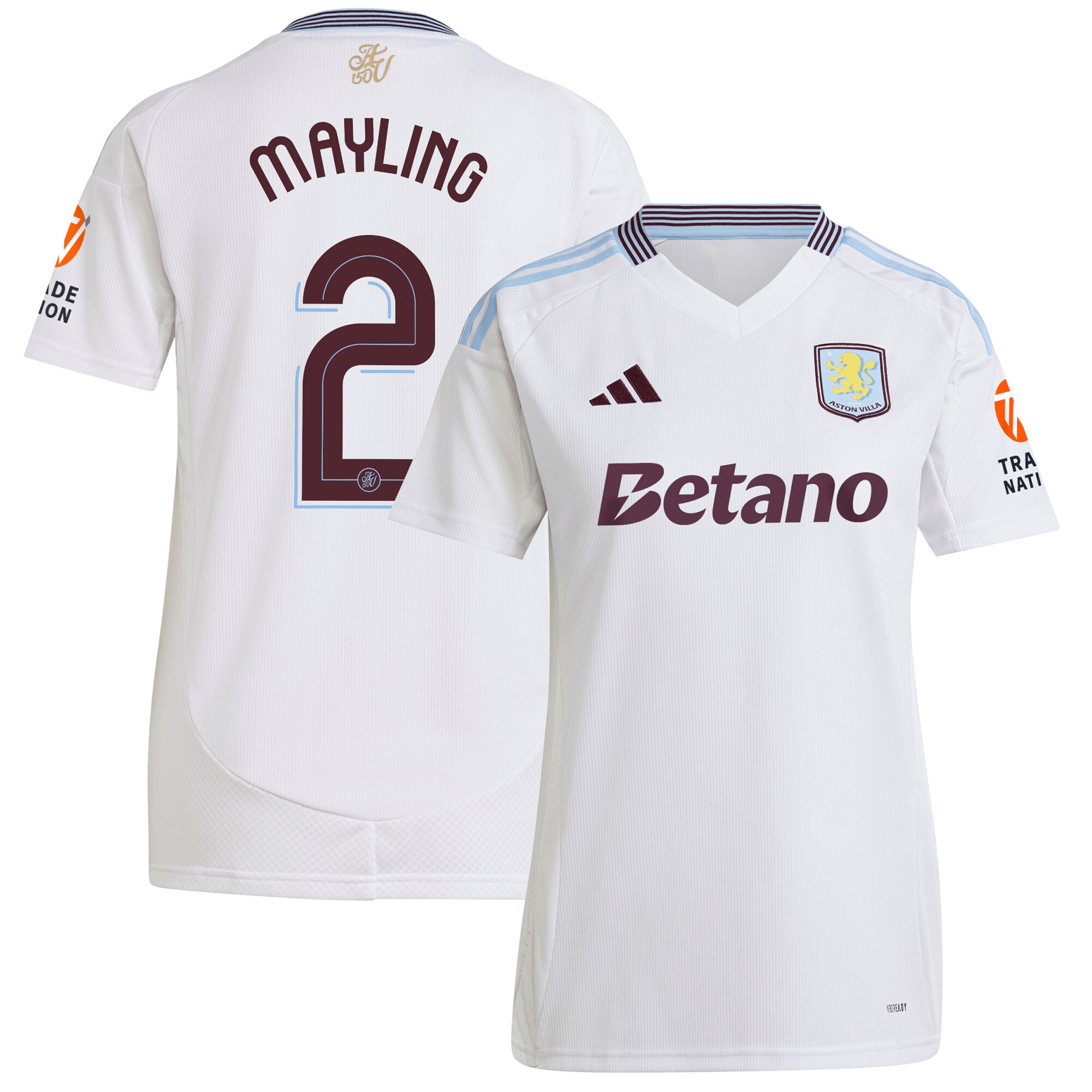 Aston Villa Shirts - aston villa adidas away shirt 2024-25 – womens with mayling 2 cup printing Collection of Official Fan Gear