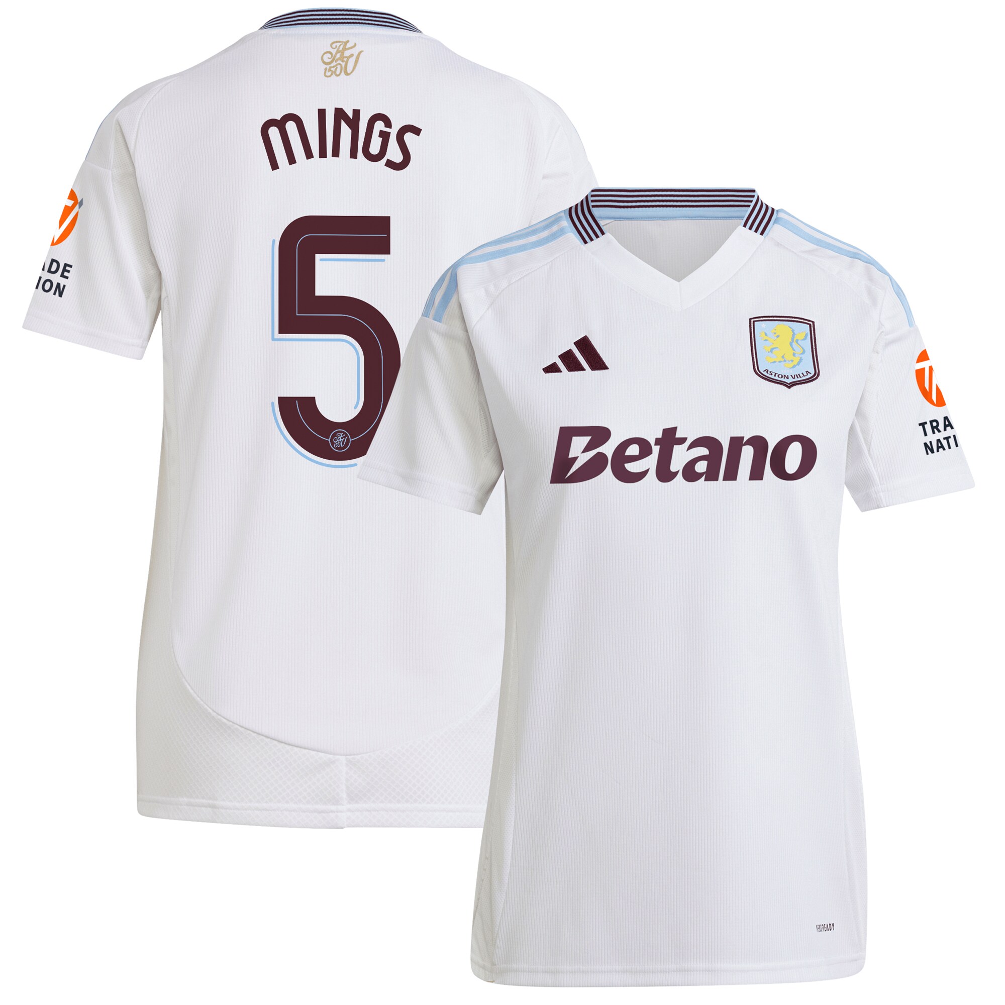 Aston Villa Shirts - aston villa adidas away shirt 2024-25 – womens with mings 5 cup printing Collection of Official Fan Gear