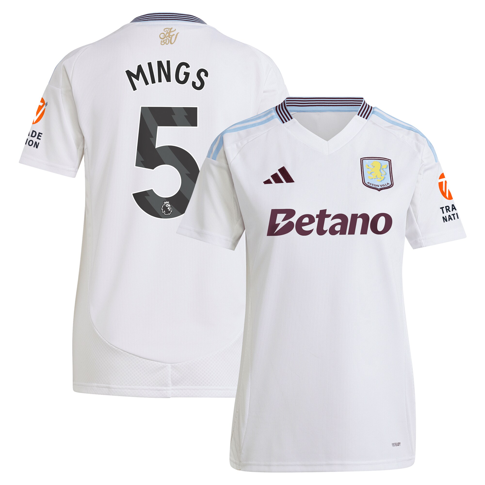 Aston Villa Shirts - aston villa adidas away shirt 2024-25 – womens with mings 5 printing Collection of Official Fan Gear