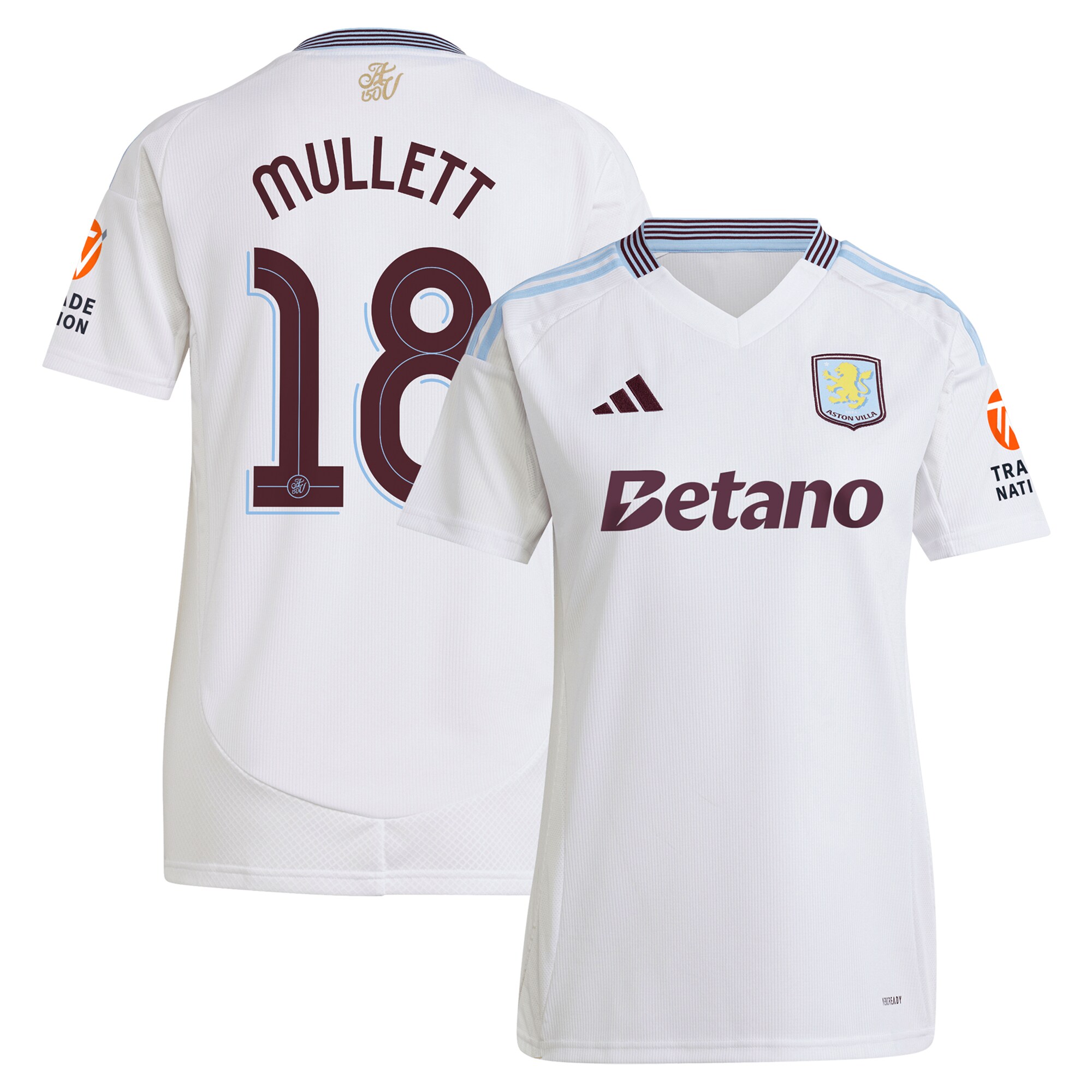 Aston Villa Shirts - aston villa adidas away shirt 2024-25 – womens with mullett 18 cup printing Collection of Official Fan Gear