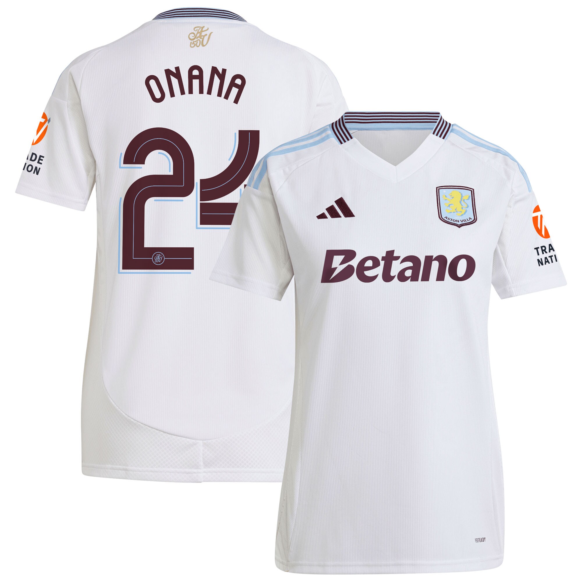 Aston Villa Shirts - aston villa adidas away shirt 2024-25 – womens with onana 24 cup printing Collection of Official Fan Gear