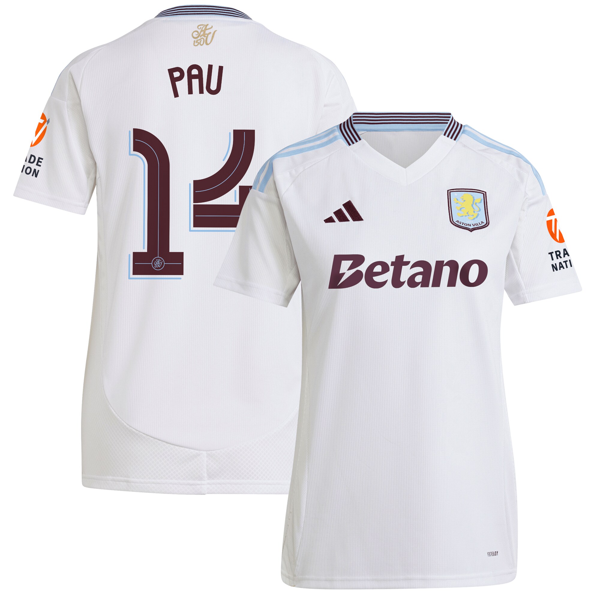 Aston Villa Shirts - aston villa adidas away shirt 2024-25 – womens with pau 14 cup printing Collection of Official Fan Gear