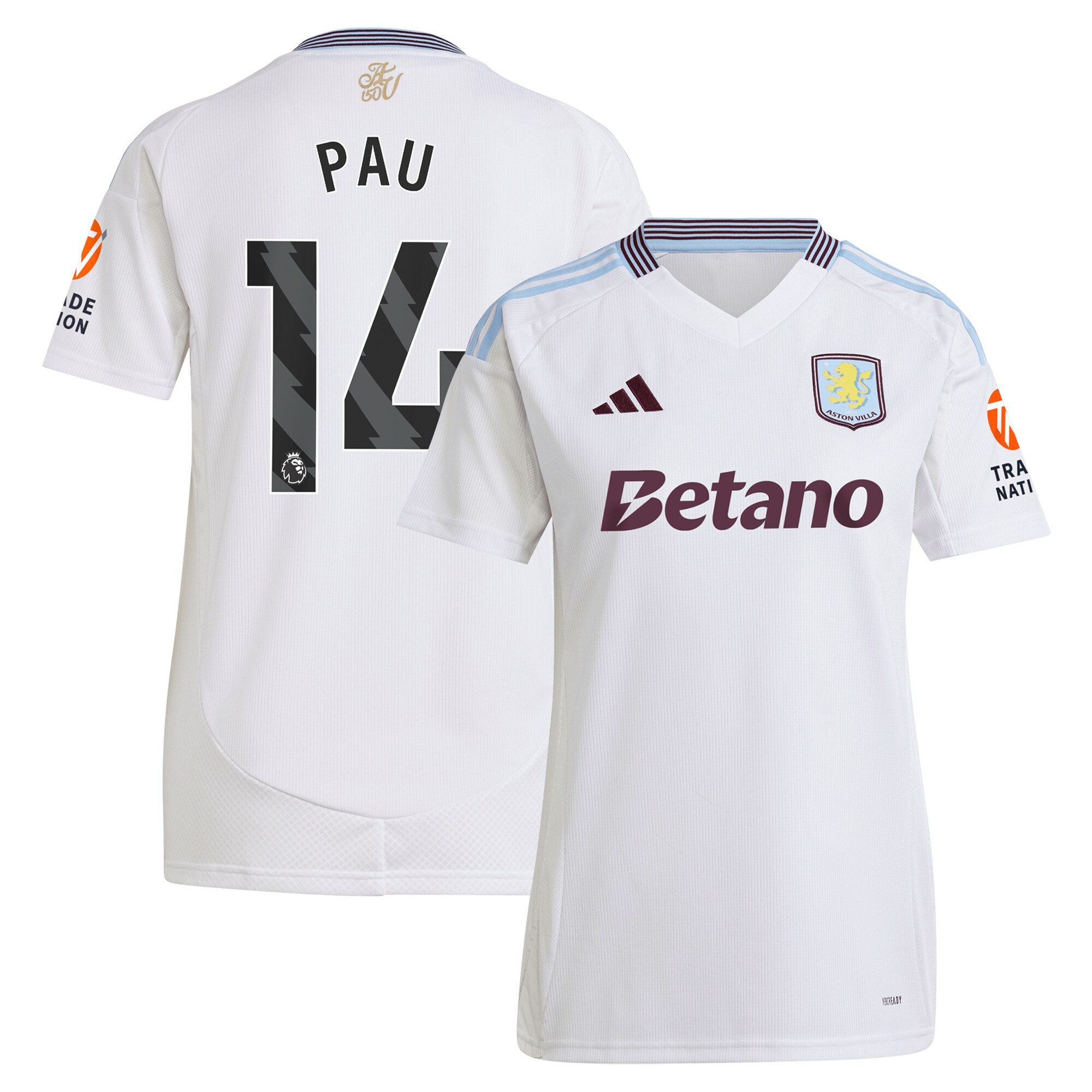 Aston Villa Shirts - aston villa adidas away shirt 2024-25 – womens with pau 14 printing Collection of Official Fan Gear