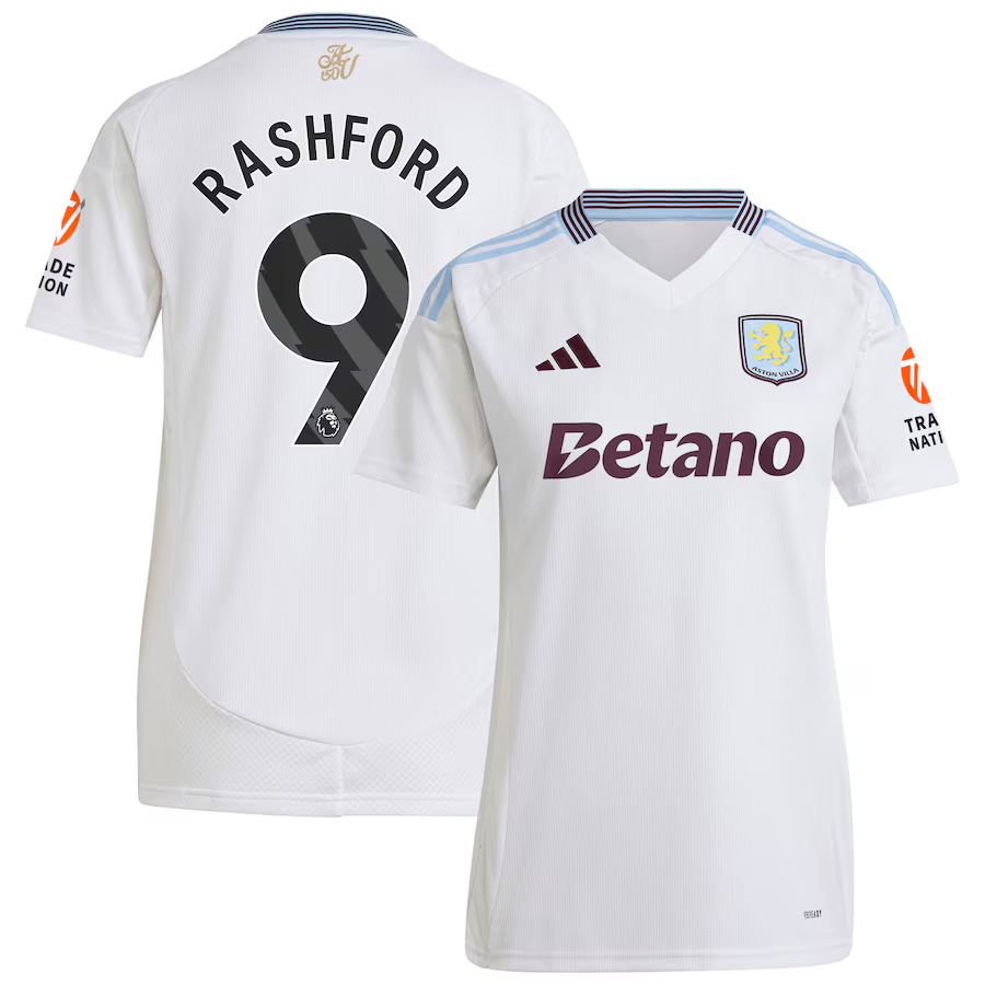 Aston Villa Shirts - aston villa adidas away shirt 2024-25 – womens with rashford 9 printing Collection of Official Fan Gear