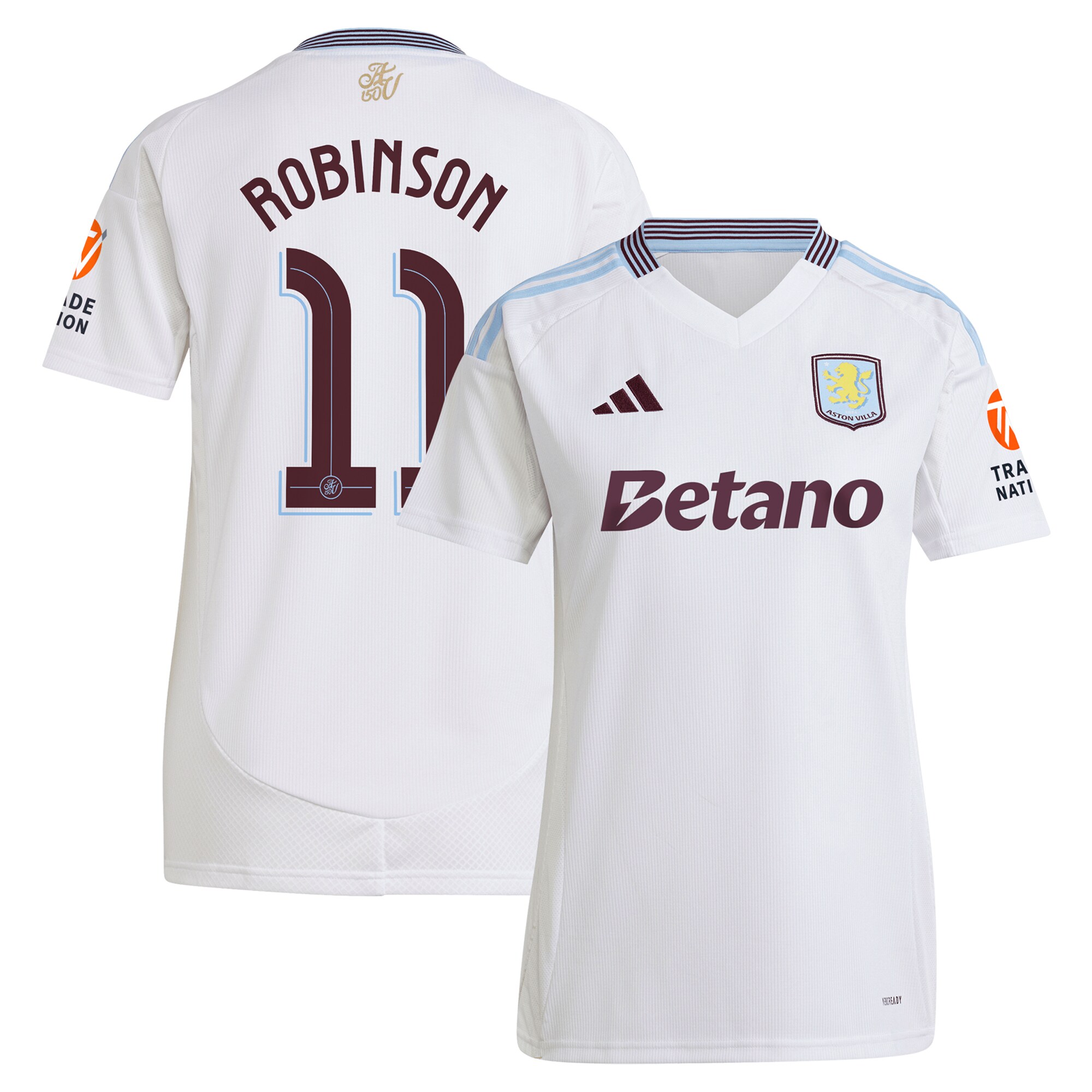 Aston Villa Shirts - aston villa adidas away shirt 2024-25 – womens with robinson 11 cup printing Collection of Official Fan Gear