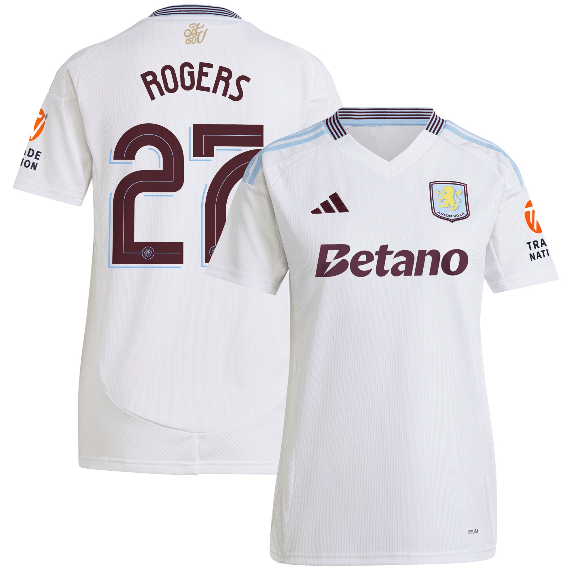 Aston Villa Shirts - aston villa adidas away shirt 2024-25 – womens with rogers 27 cup printing Collection of Official Fan Gear