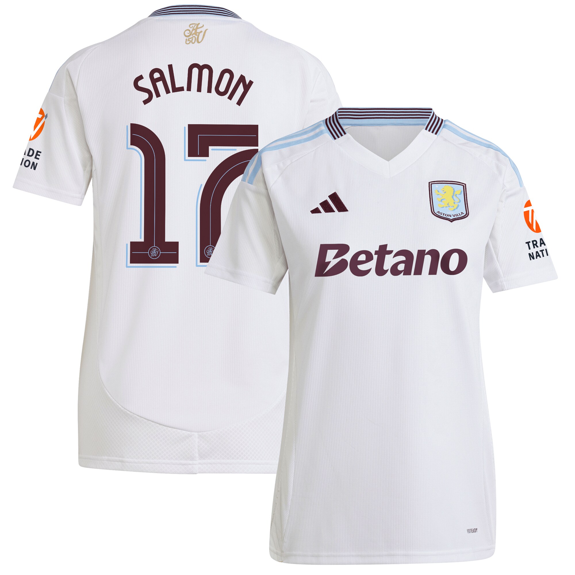Aston Villa Shirts - aston villa adidas away shirt 2024-25 – womens with salmon 17 cup printing Collection of Official Fan Gear