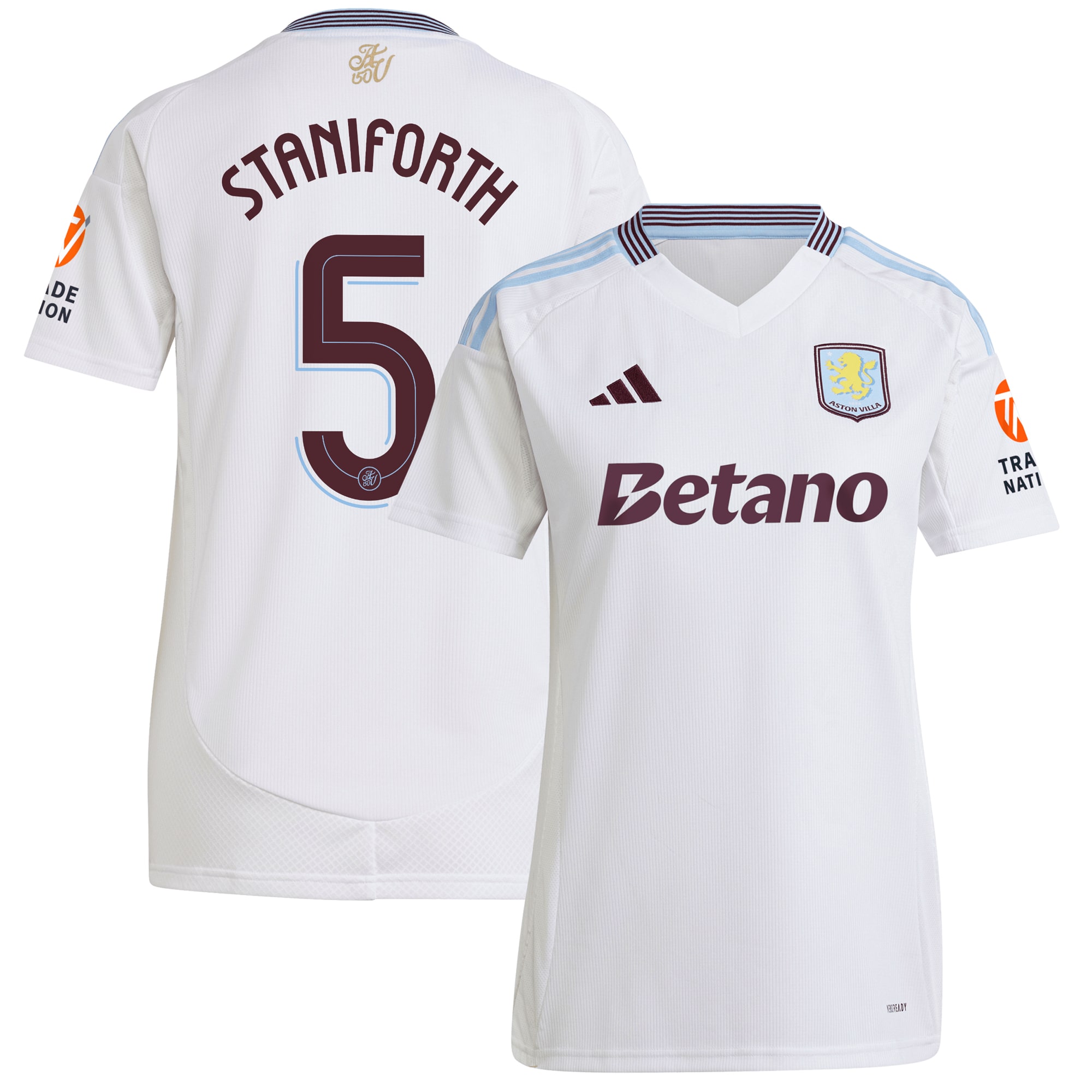 Aston Villa Shirts - aston villa adidas away shirt 2024-25 – womens with staniforth 5 cup printing Collection of Official Fan Gear