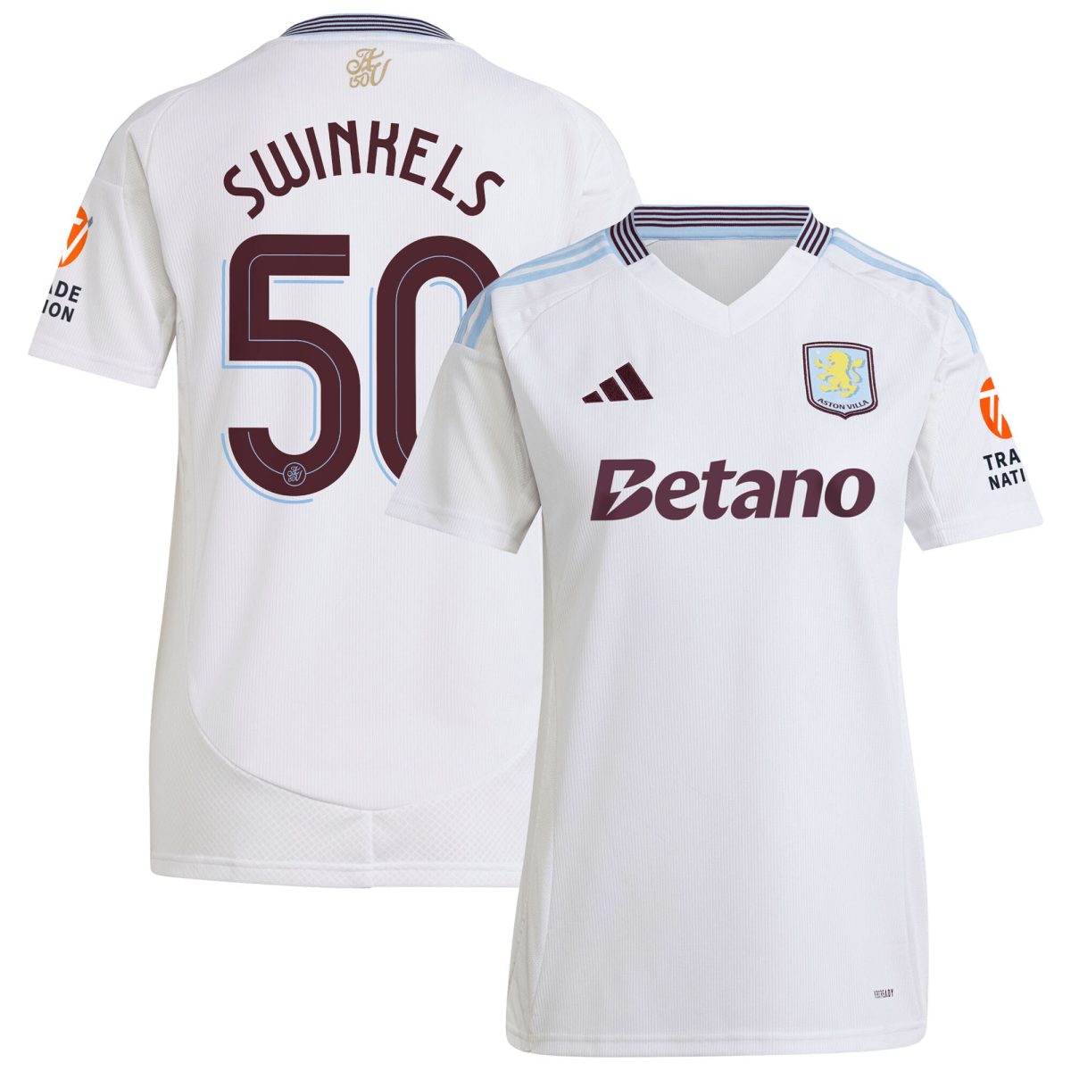 Aston Villa Shirts - aston villa adidas away shirt 2024-25 – womens with swinkels 50 cup printing Collection of Official Fan Gear