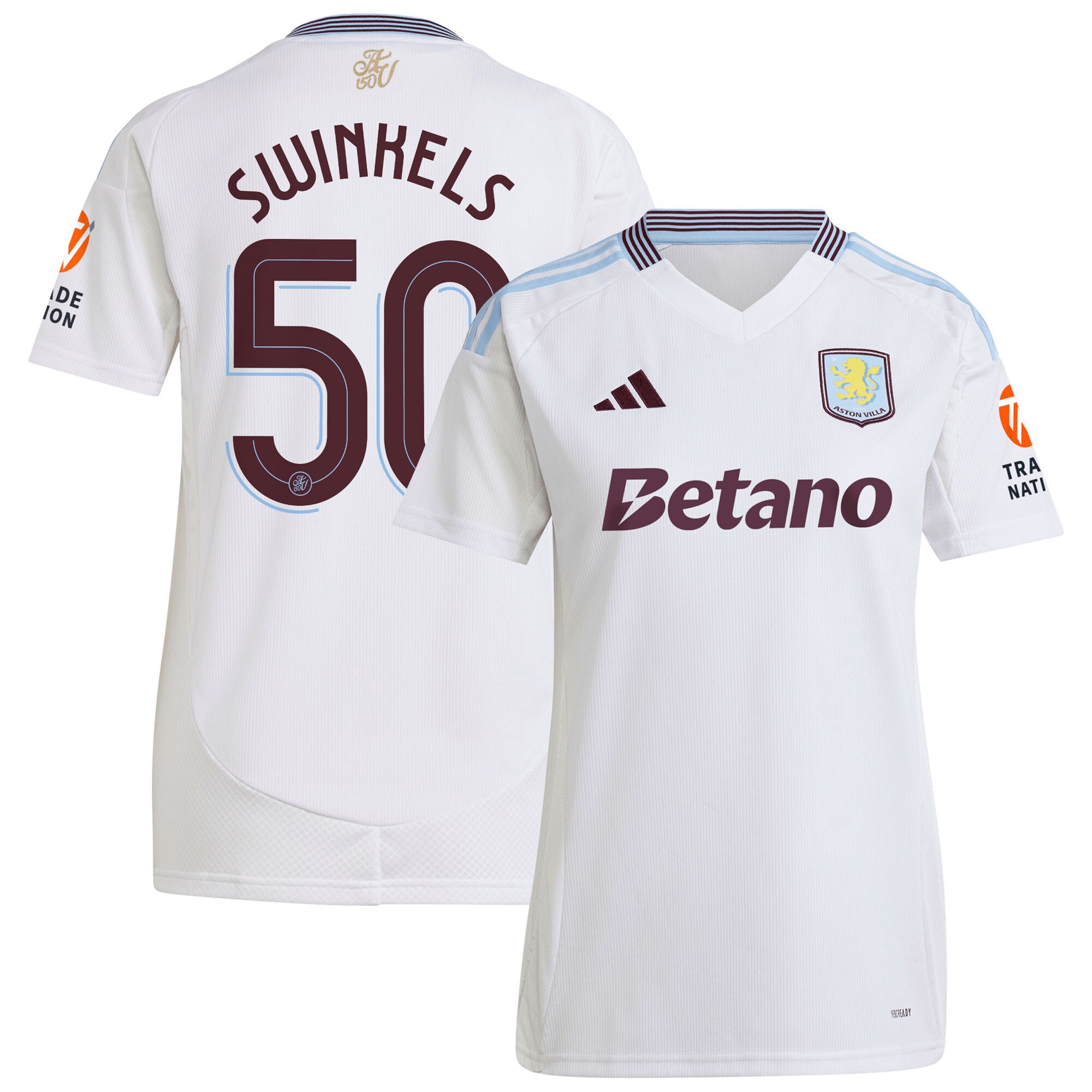 Aston Villa Shirts - aston villa adidas away shirt 2024-25 – womens with swinkels 50 cup printing Collection of Official Fan Gear