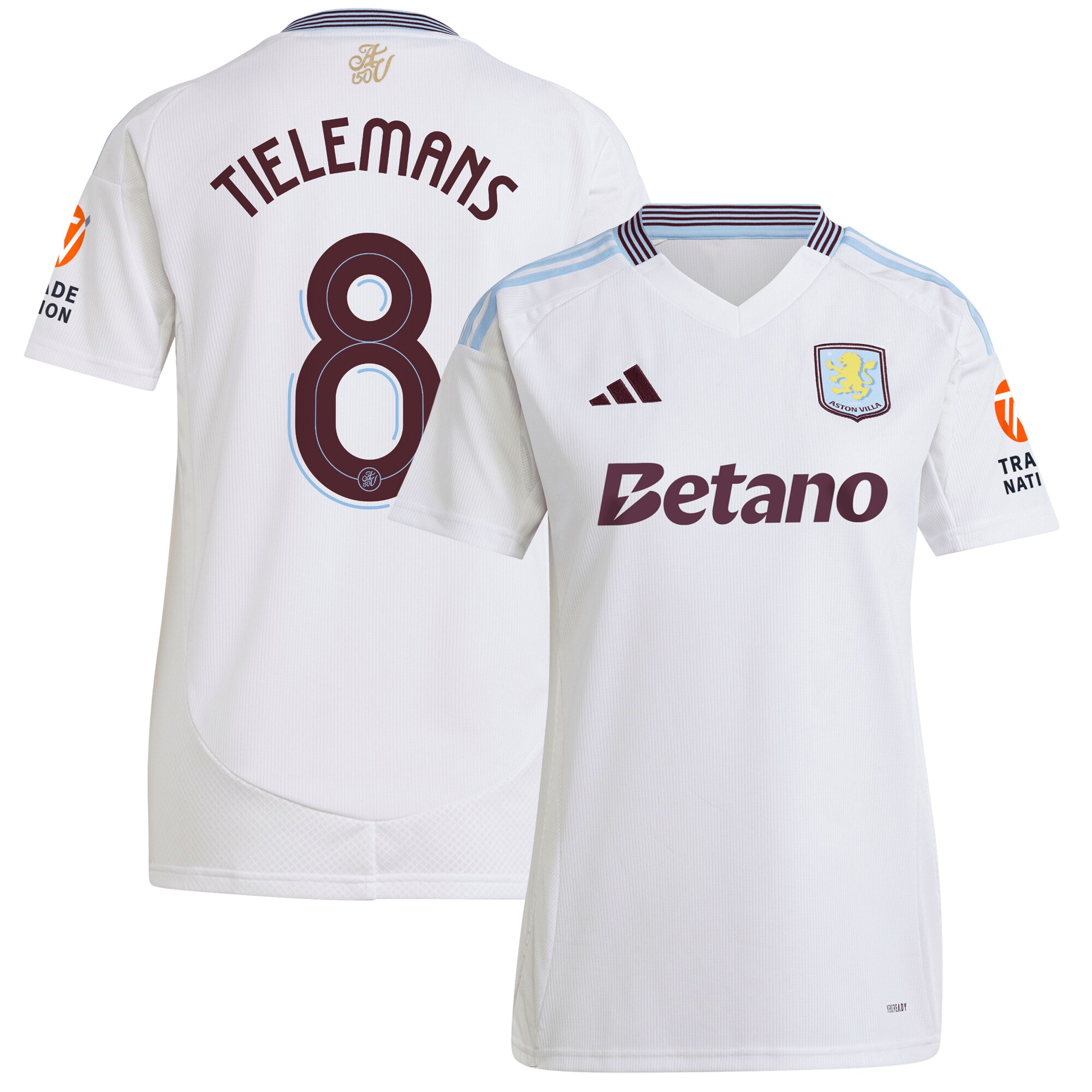 Aston Villa Shirts - aston villa adidas away shirt 2024-25 – womens with tielemans 8 cup printing Collection of Official Fan Gear