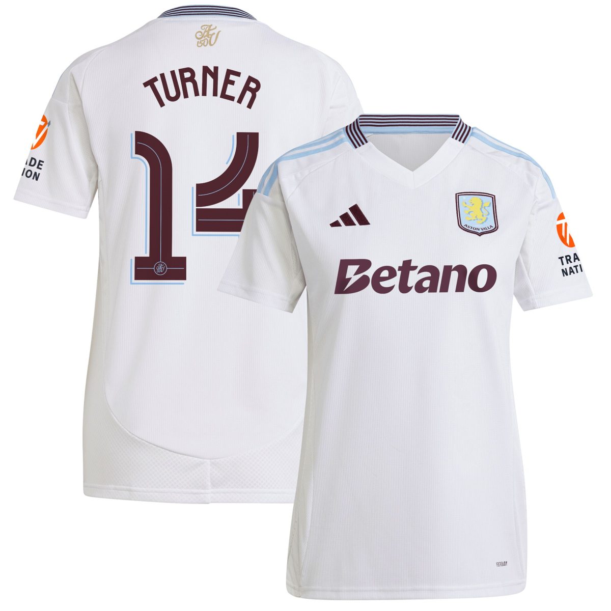 Aston Villa Shirts - aston villa adidas away shirt 2024-25 – womens with turner 14 cup printing Collection of Official Fan Gear