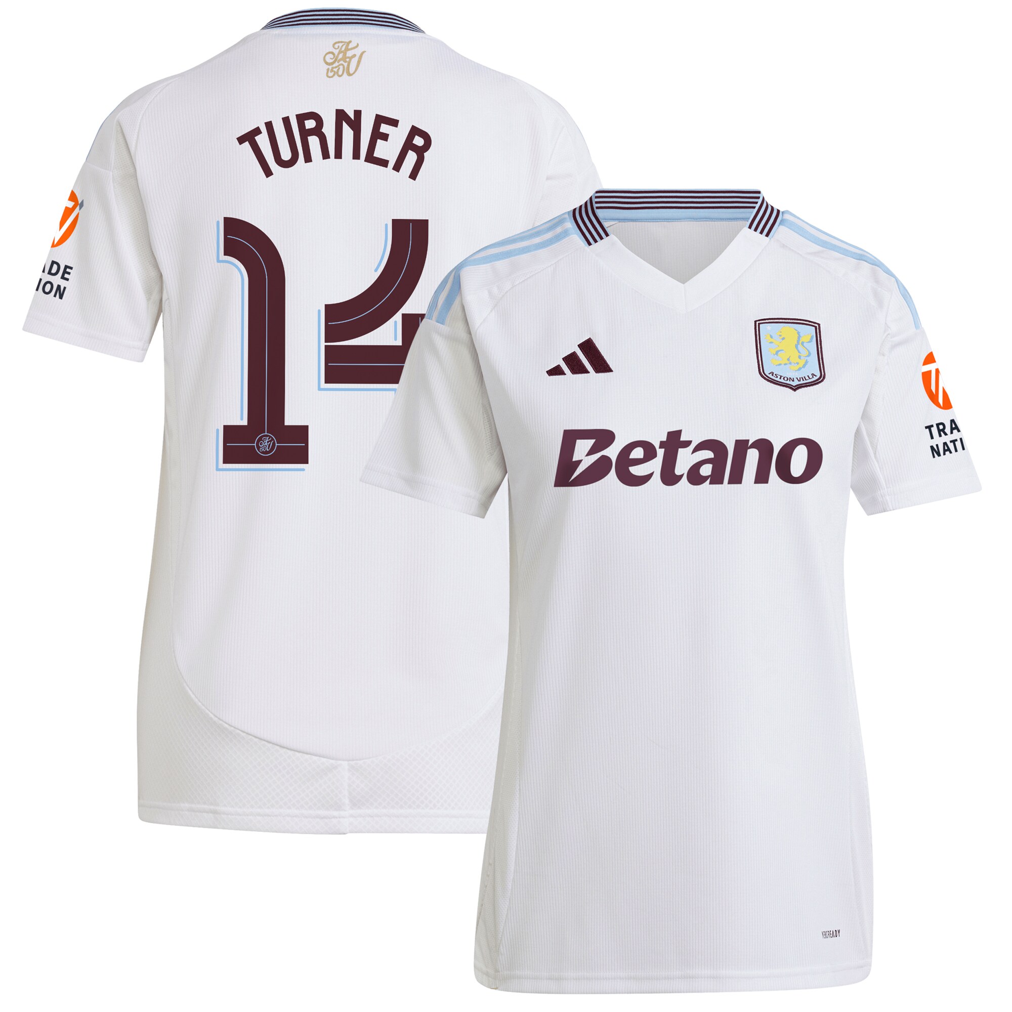 Aston Villa Shirts - aston villa adidas away shirt 2024-25 – womens with turner 14 cup printing Collection of Official Fan Gear