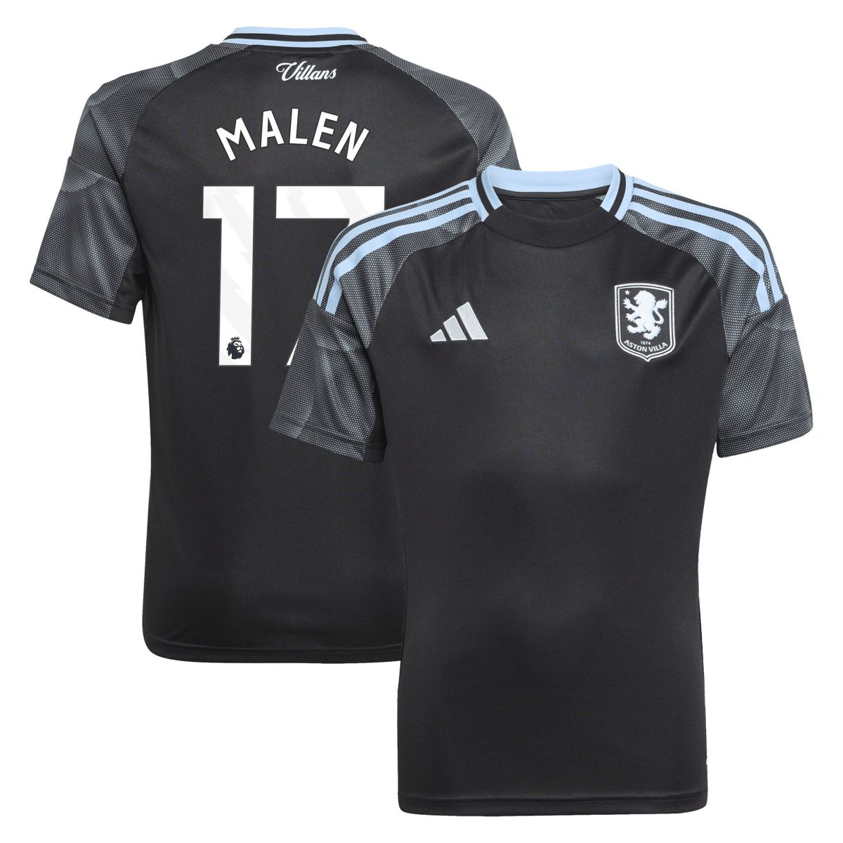 Aston Villa Shirts - aston villa adidas away shirt 2025-26 – kids with malen 17 printing Collection of Official Fan Gear