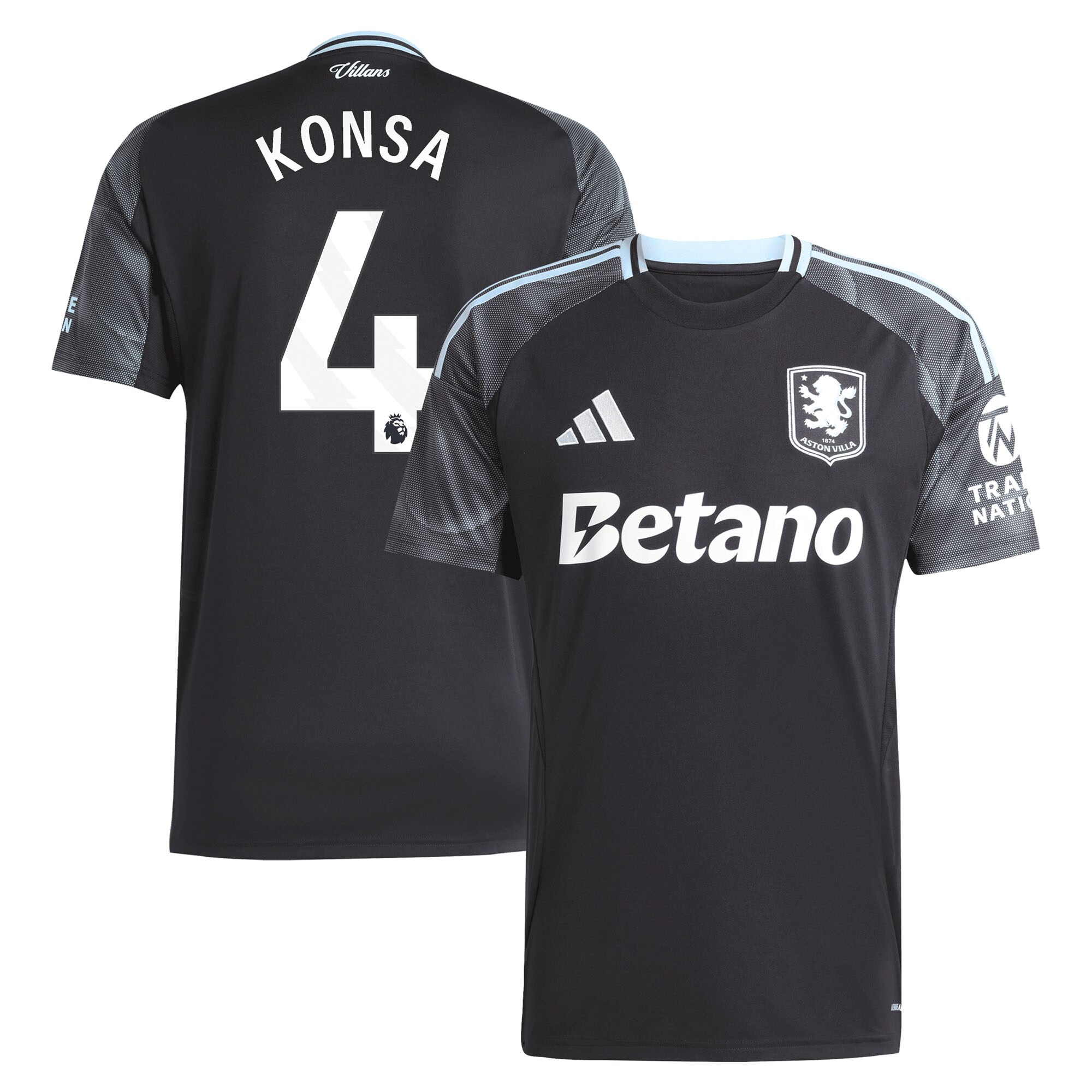 Aston Villa Shirts - aston villa adidas away shirt 2025-26 with konsa 4 printing Collection of Official Fan Gear