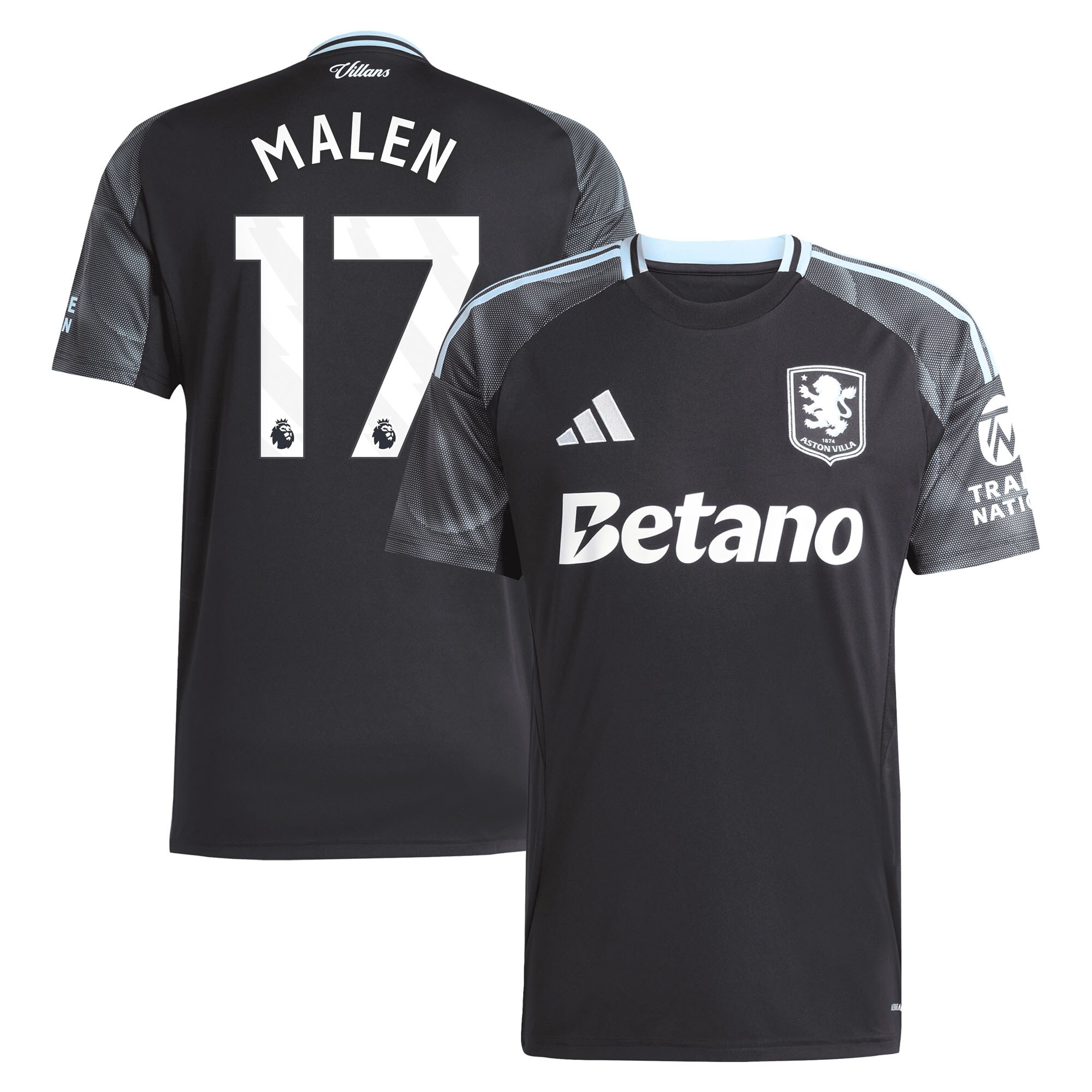 Aston Villa Shirts - aston villa adidas away shirt 2025-26 with malen 17 printing Collection of Official Fan Gear