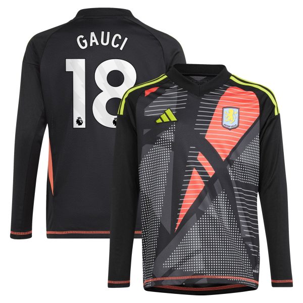 Aston Villa Shirts - aston villa adidas goalkeeper shirt 2024-25 – long sleeve – kids with gauci 18 printing – 202029323 Collection of Official Fan Gear