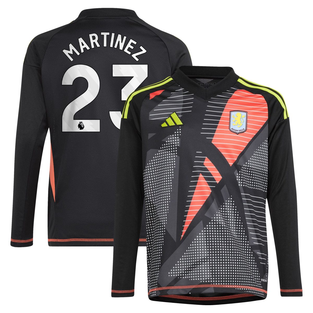 Aston Villa Shirts - aston villa adidas goalkeeper shirt 2024-25 – long sleeve – kids with martinez 23 printing – 202029325 Collection of Official Fan Gear