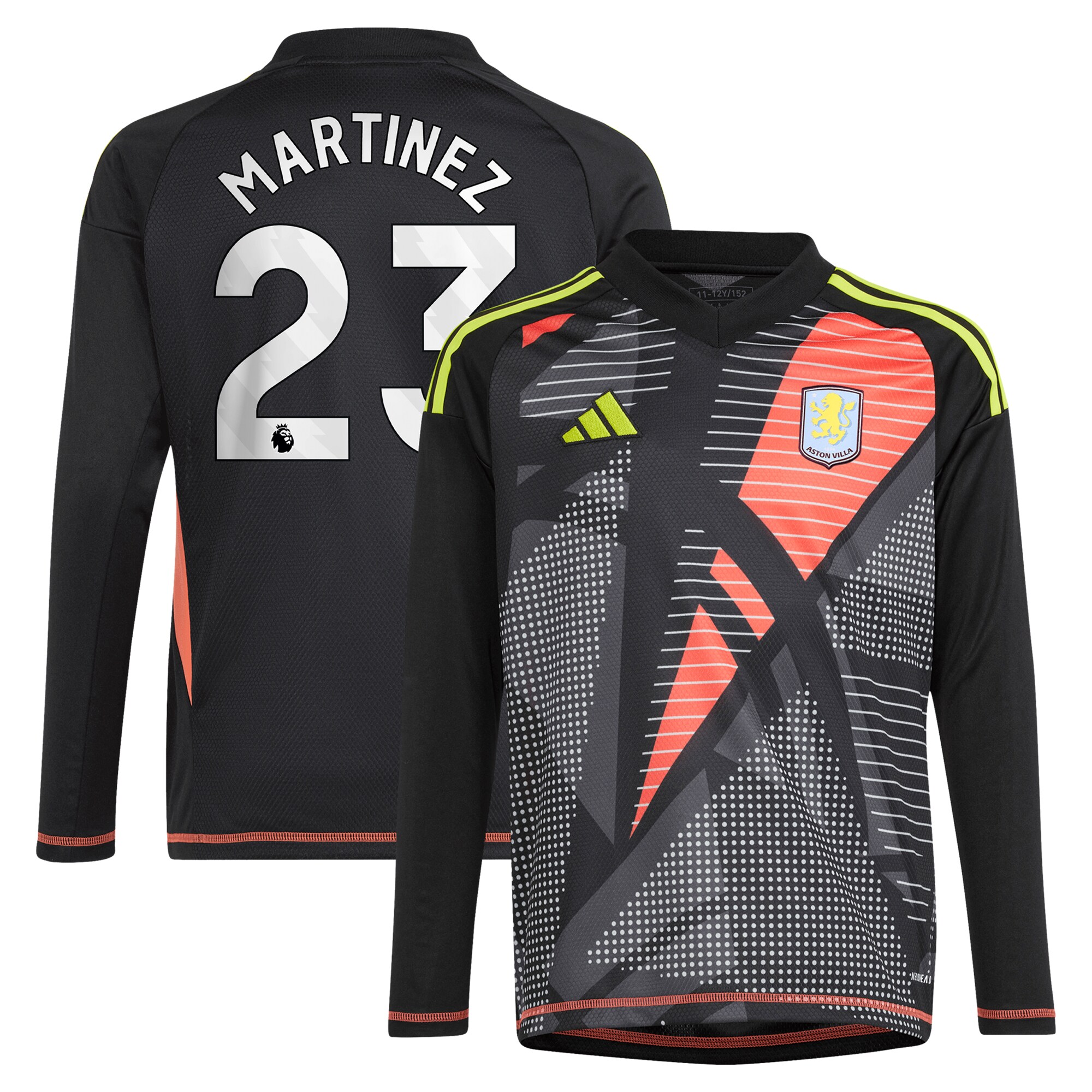 Aston Villa Shirts - aston villa adidas goalkeeper shirt 2024-25 – long sleeve – kids with martinez 23 printing – 202029325 Collection of Official Fan Gear